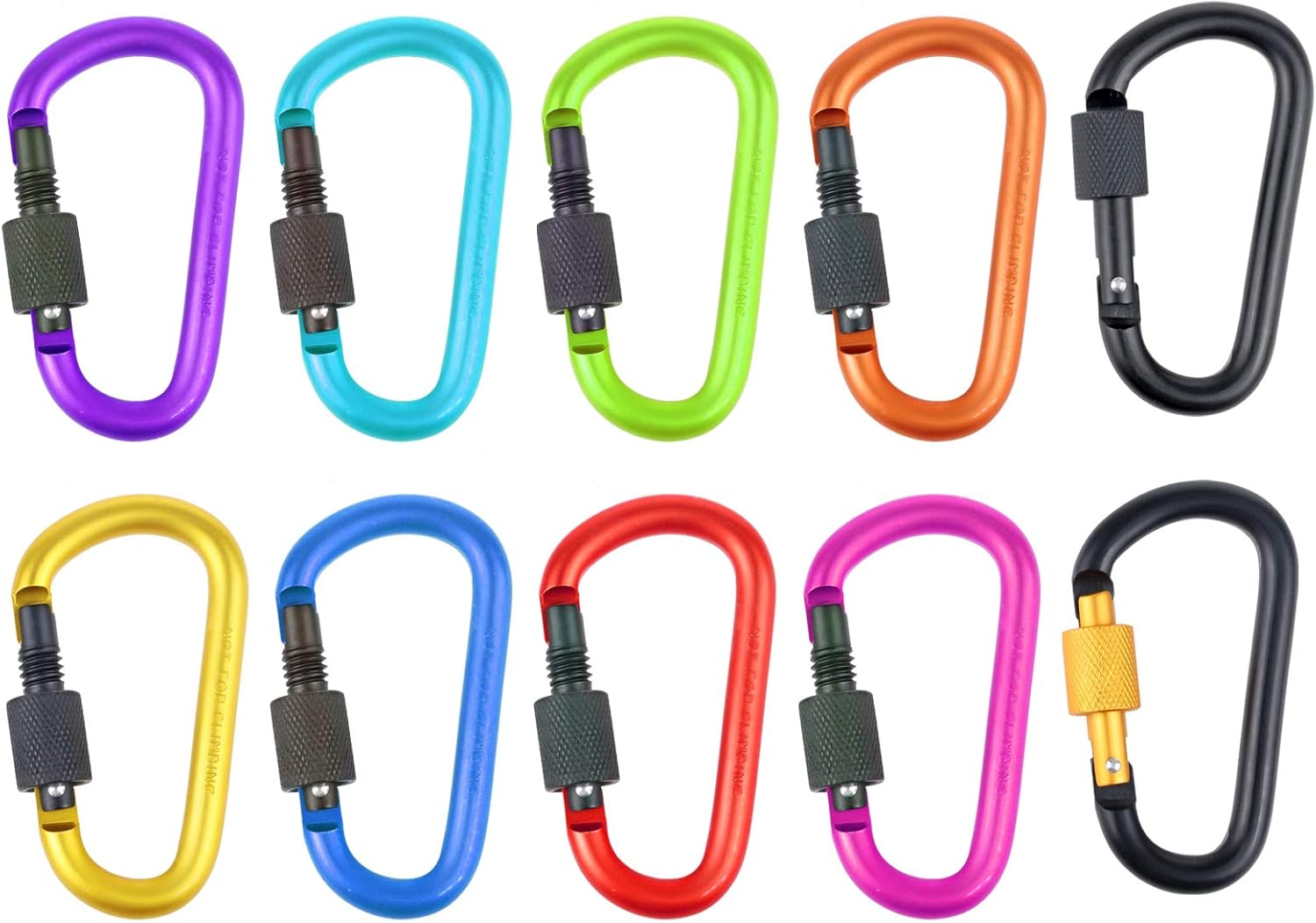 10 Pack Aluminum D Ring Key Rings Hiking Clips Locking Carabiner for Hiking Camping Fishing and Outdoor Use,Clips with Screw Gate Multicolored - Image 6
