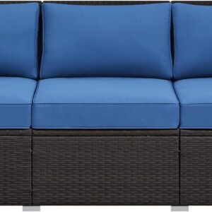 Yaheetech 3-Seat Patio Wicker Sofa, Outdoor Rattan Couch with Furniture Cover, Deep Seat High Back with Cushions & Throw Pillows for Deck/Porch/Balcony/Yard, Brown/Dark Blue