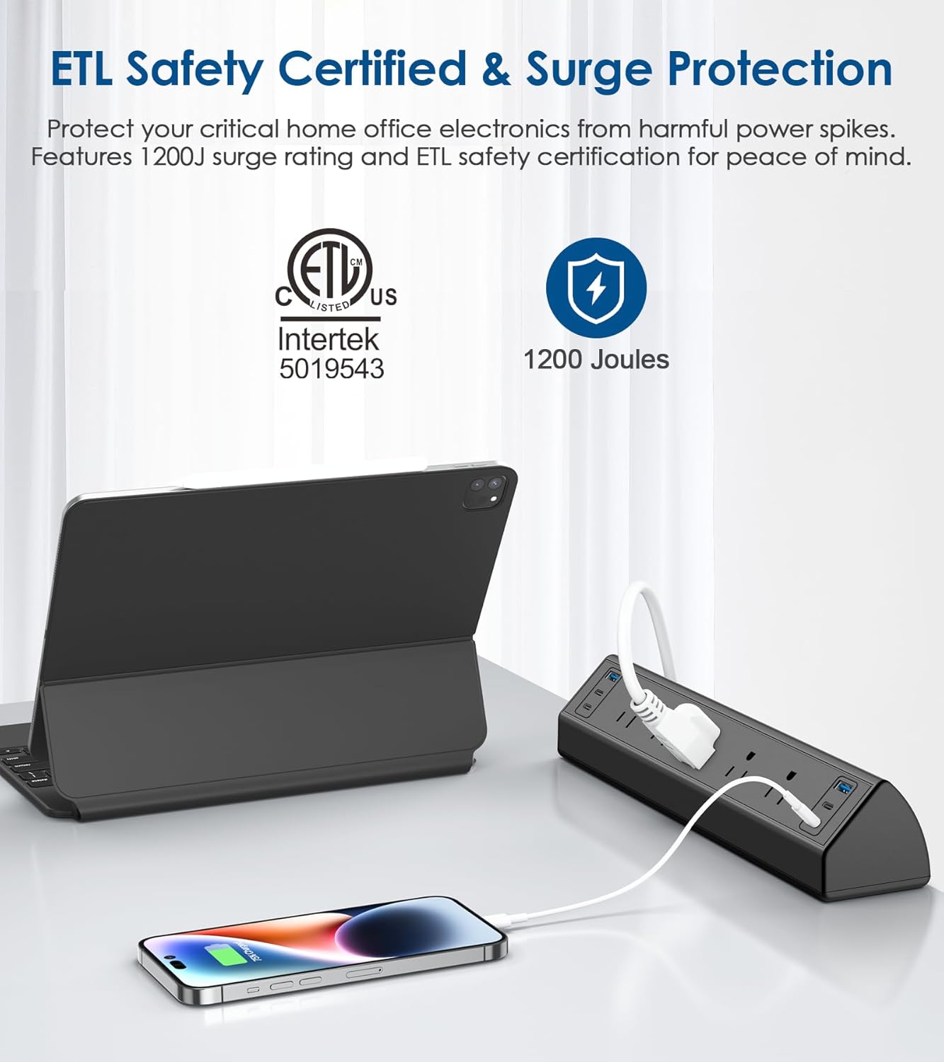 Jgstkcity Desk Clamp Power Strip USB C,40W Total Fast Charging Station,4 PD 20W USB C Ports,Desk Edge Mount Surge Protector,5 Outlets,Fit 1.96" Tabletop Edge,ETL Listed - Image 3