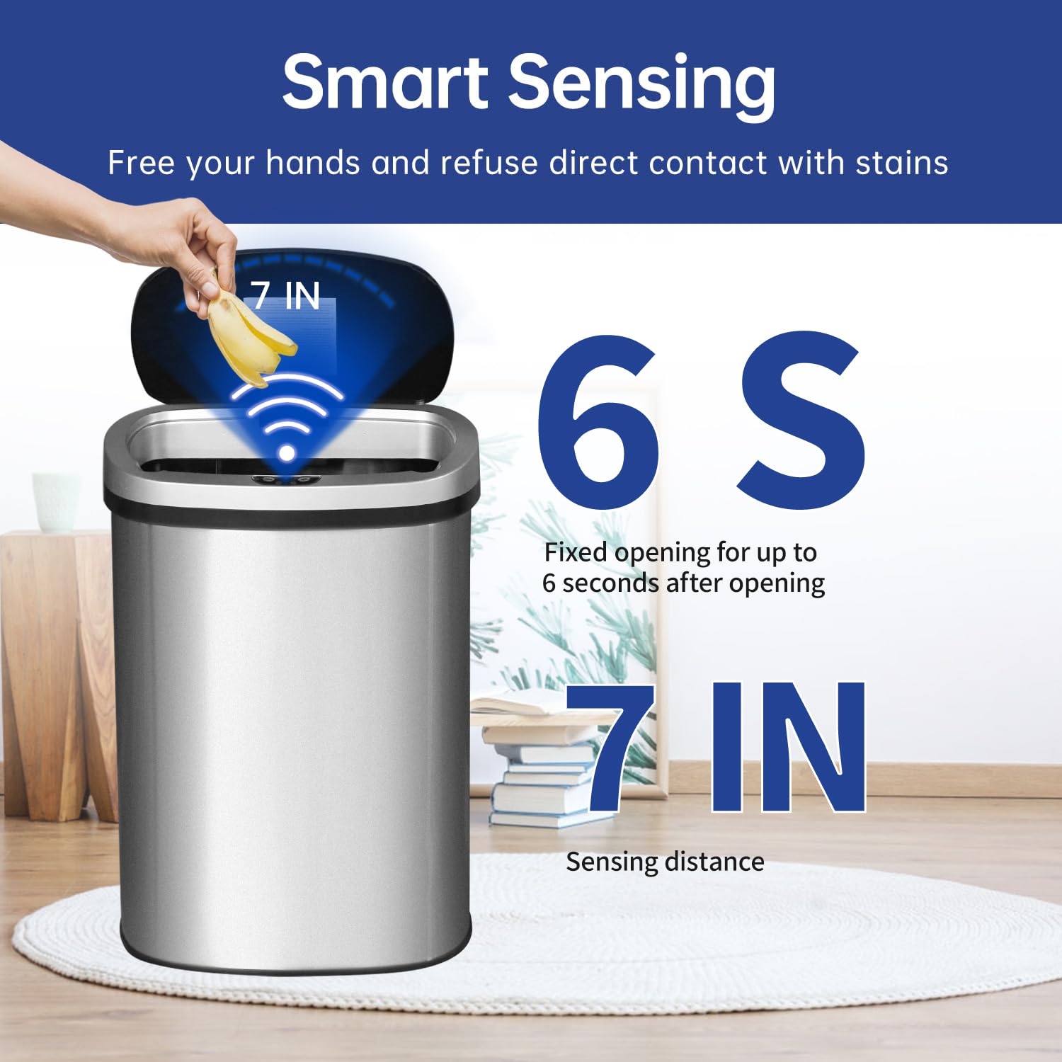 BestOffice | 13 Gallon Trash Can with Lid | Automatic Touchless Garbage Can | Odor Control | Modern Oval Design | Easy to Clean | Stainless Steel | Fits Any Kitchen, Bathroom, Office or Home - Image 2