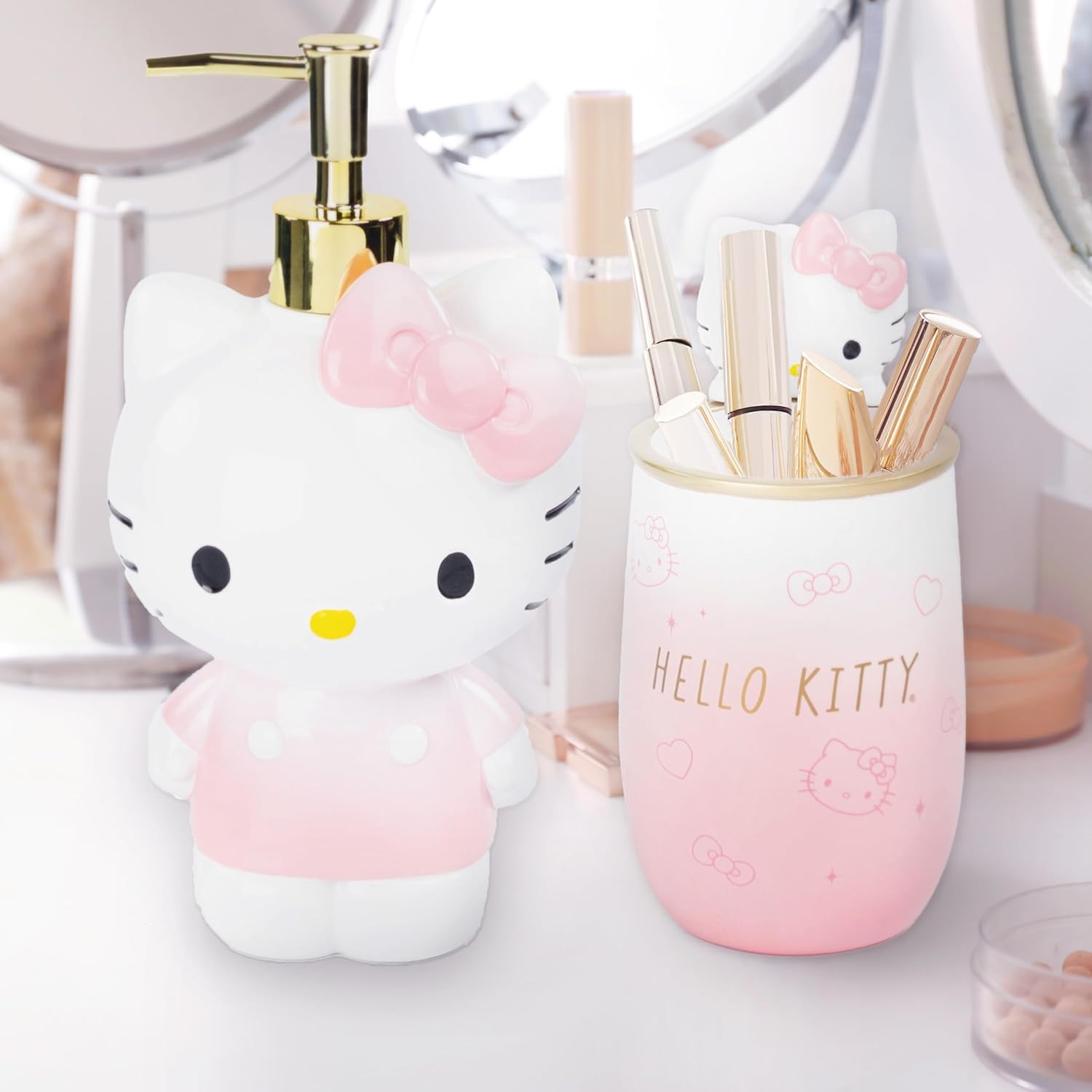 Jay Franco Hello Kitty Tumbler and Soap Dispenser Set - 2 Piece Pink Collection Includes Resin Lotion Pump and Cup - Bathroom Décor - Image 5
