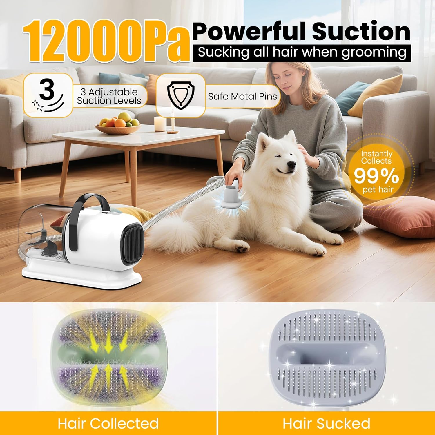 FIXR Dog Grooming Vacuum, All-in-One Pet Grooming Kit with Hair Clipper & Shedding Brush, Low Noise 12,000Pa Dog Hair Remover Vacuum, Pet Groomer Set with Cleaning Brushes, PG01 - Image 2