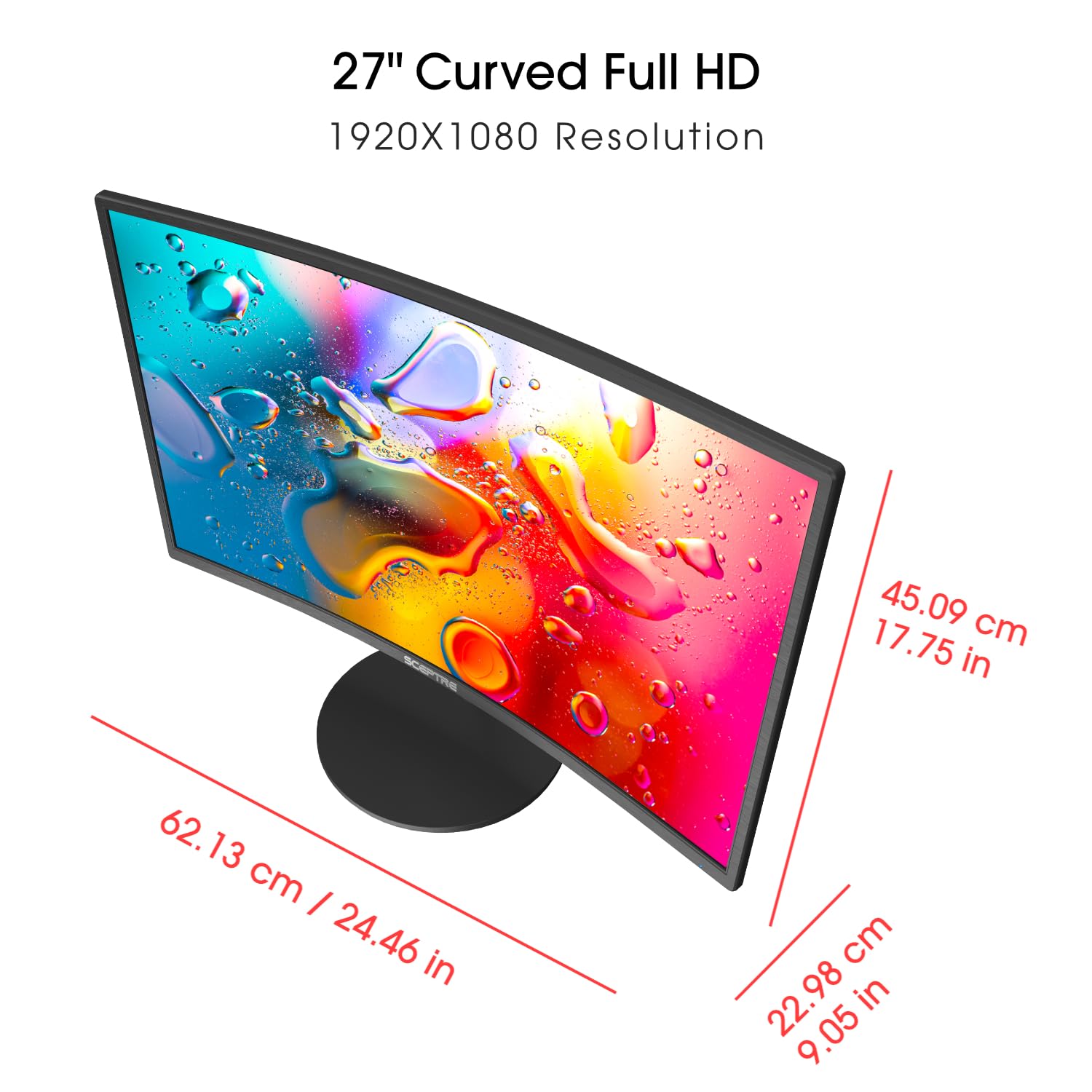 Sceptre Curved 27-inch Prime Monitor up to 100Hz 1080p, HDMI x2, VGA, 99% sRGB, Built-in Speakers, R1500, Machine Black 2025 (C275W-1920RN Series) - Image 3