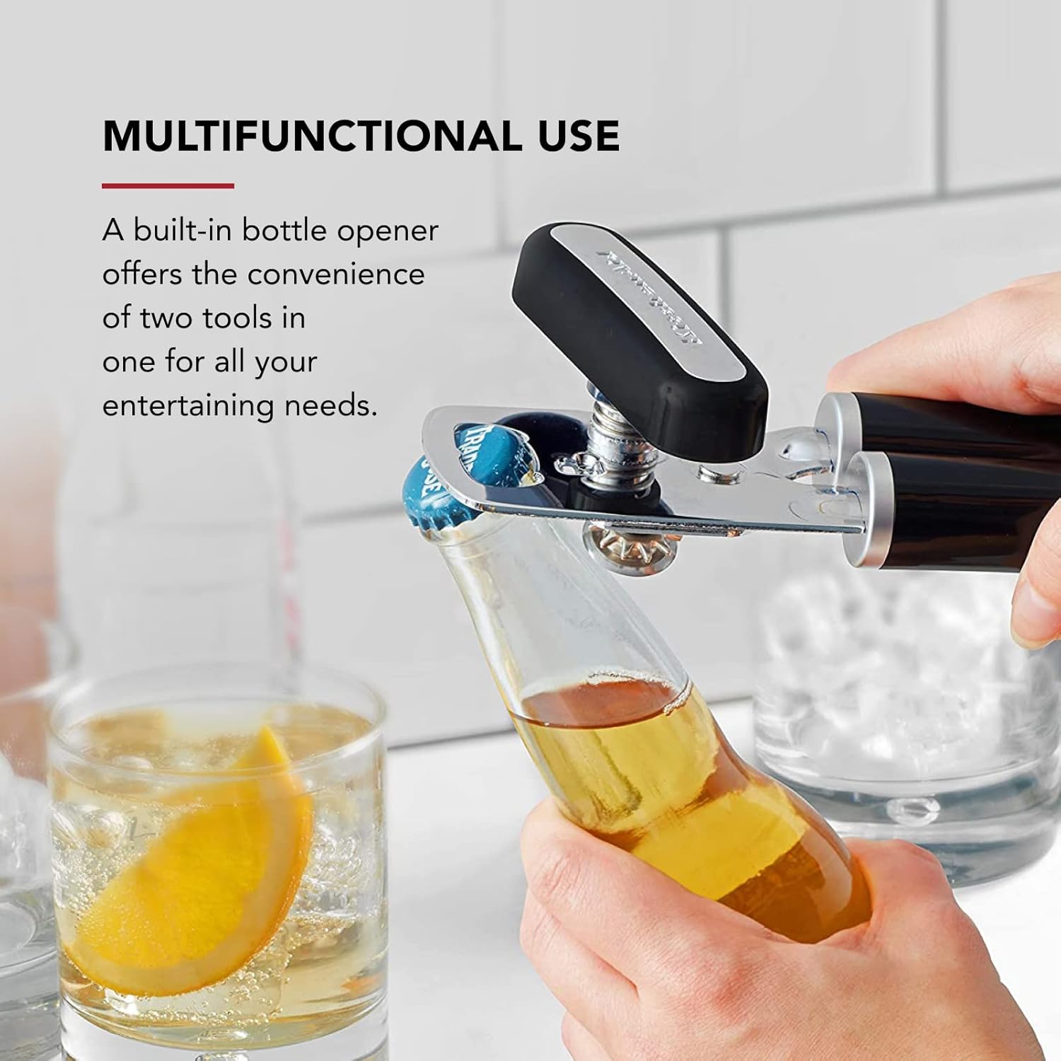 KitchenAid Classic Multifunction Can Opener and Bottle Opener Easy to Use, Razor Sharp Stainless Steel Cutting Wheel, Soft Ergonomic Handles, Black - Image 5