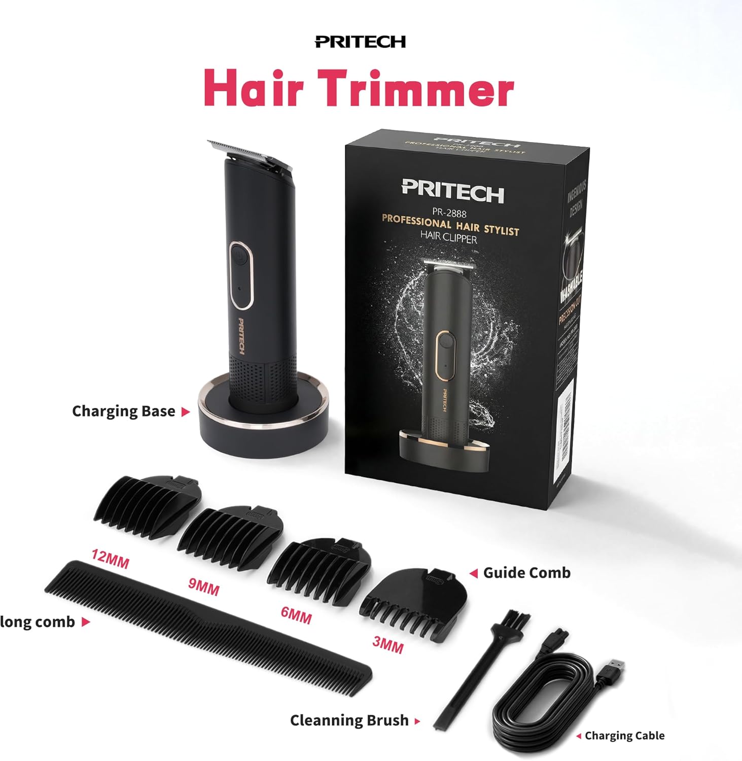 PRITECH Pubic Hair Trimmer Women - Rechargeable Bikini Trimmer for Women Pubic Hair, Wet&Dry Use, Pain-Free Electric Razor&Shaver with Standing Recharge Dock, Ideal Gift, Black - Image 7
