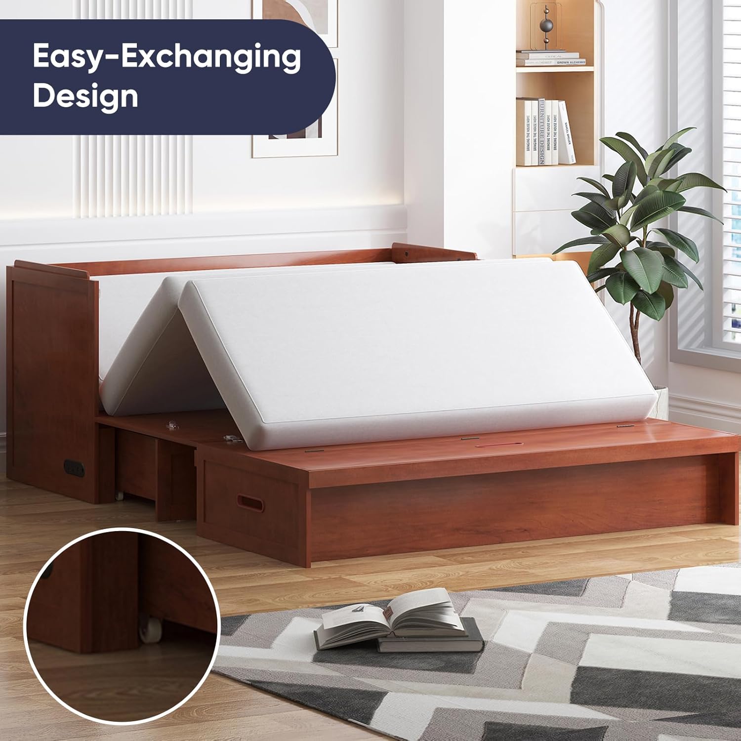ijuicy Murphy Bed Queen with Mattress, Modern Murphy Cabinet Bed with Storage & Multifunctional Charging Station, Space-Saving Beds for Guest Bedroom, Living Room (Cherry) - Image 4