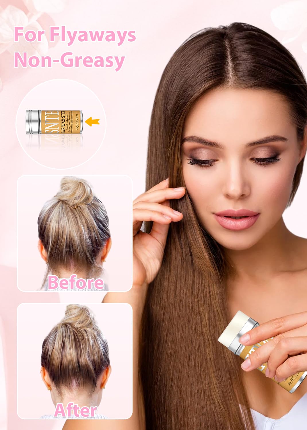 Hair Wax Stick & Slick Back Hair Brush – Frizz Control for Women & Kids, Non-Greasy & No Residue – Smooths Flyaways, Creates Sleek Ponytails & Buns – Styling Accessories & Teen Girl Gifts Trendy Stuff