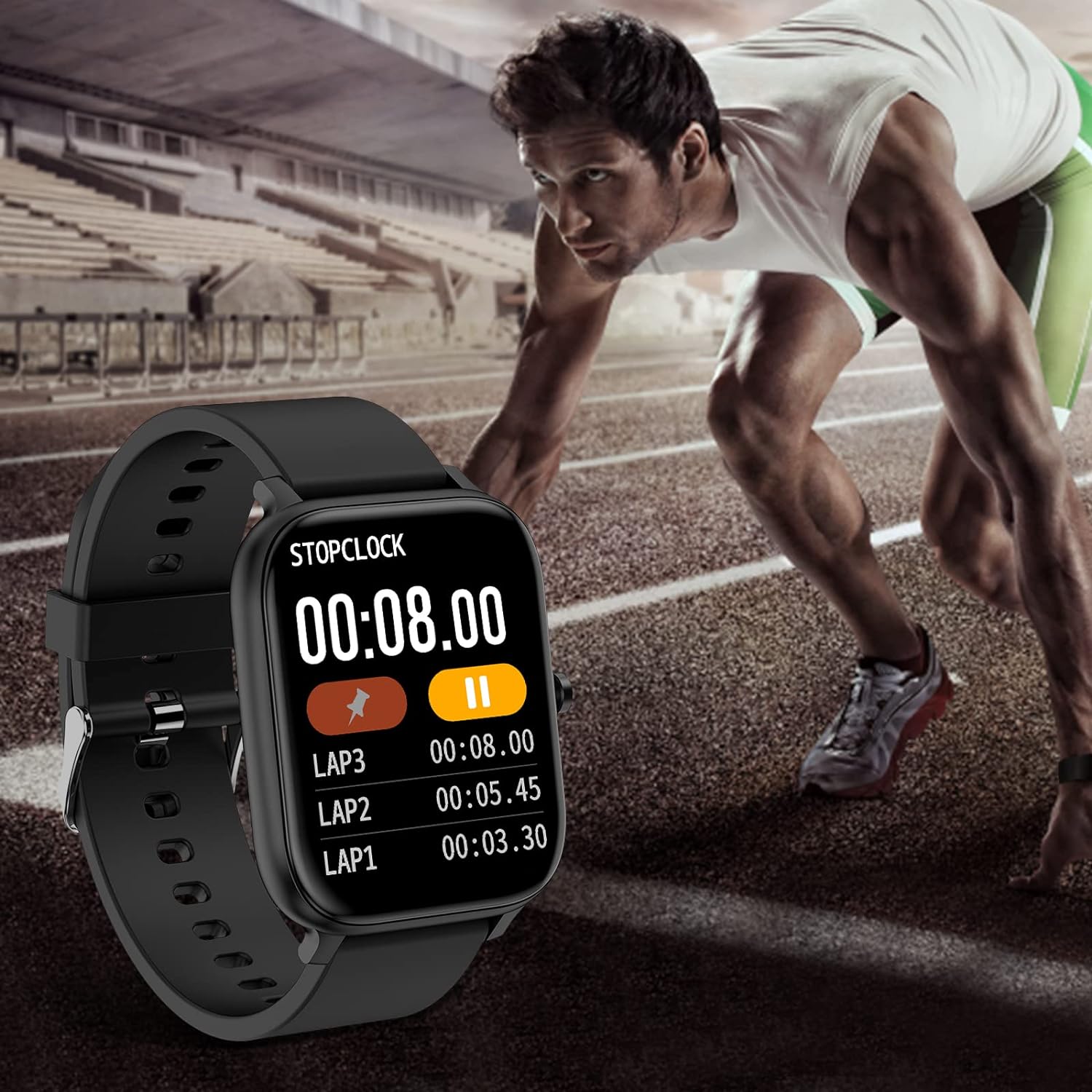 Smart Watch for Men Women Compatible with iPhone Samsung Android Phone 1.69 inch Full Touch Screen IP68 Waterproof Bluetooh Fitness Tracker Heart Rate/Sleep Monitor (Black) - Image 3