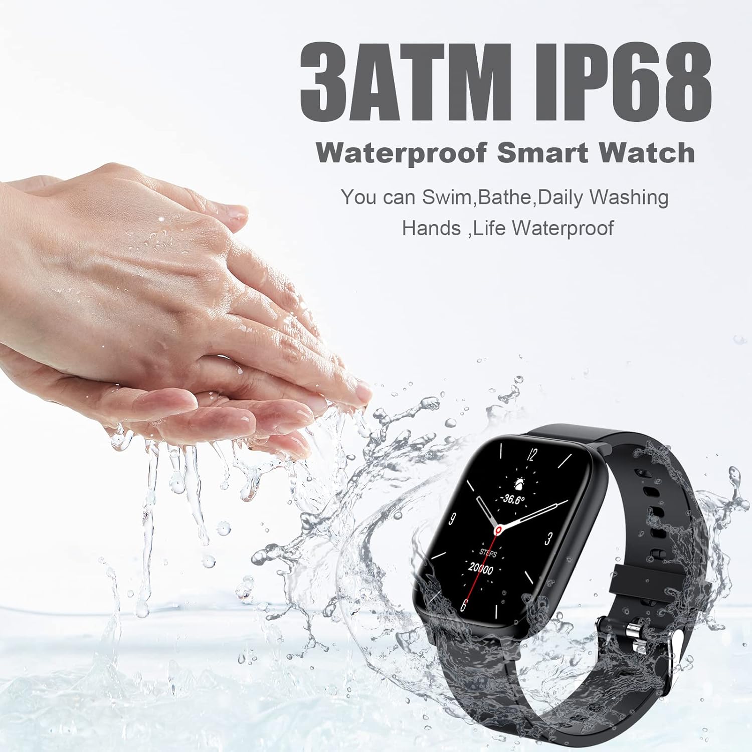 Smart Watch for Men Women Compatible with iPhone Samsung Android Phone 1.69 inch Full Touch Screen IP68 Waterproof Bluetooh Fitness Tracker Heart Rate/Sleep Monitor (Black) - Image 6