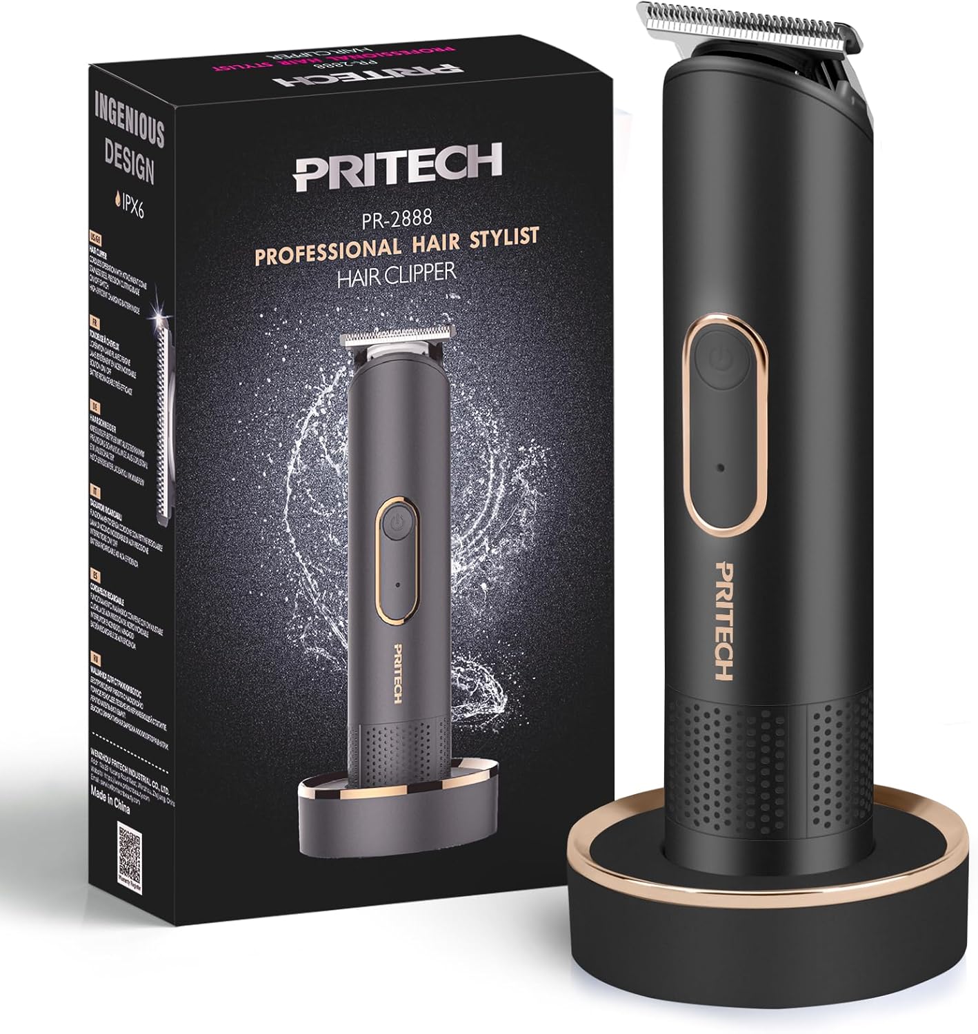 PRITECH Pubic Hair Trimmer Women - Rechargeable Bikini Trimmer for Women Pubic Hair, Wet&Dry Use, Pain-Free Electric Razor&Shaver with Standing Recharge Dock, Ideal Gift, Black