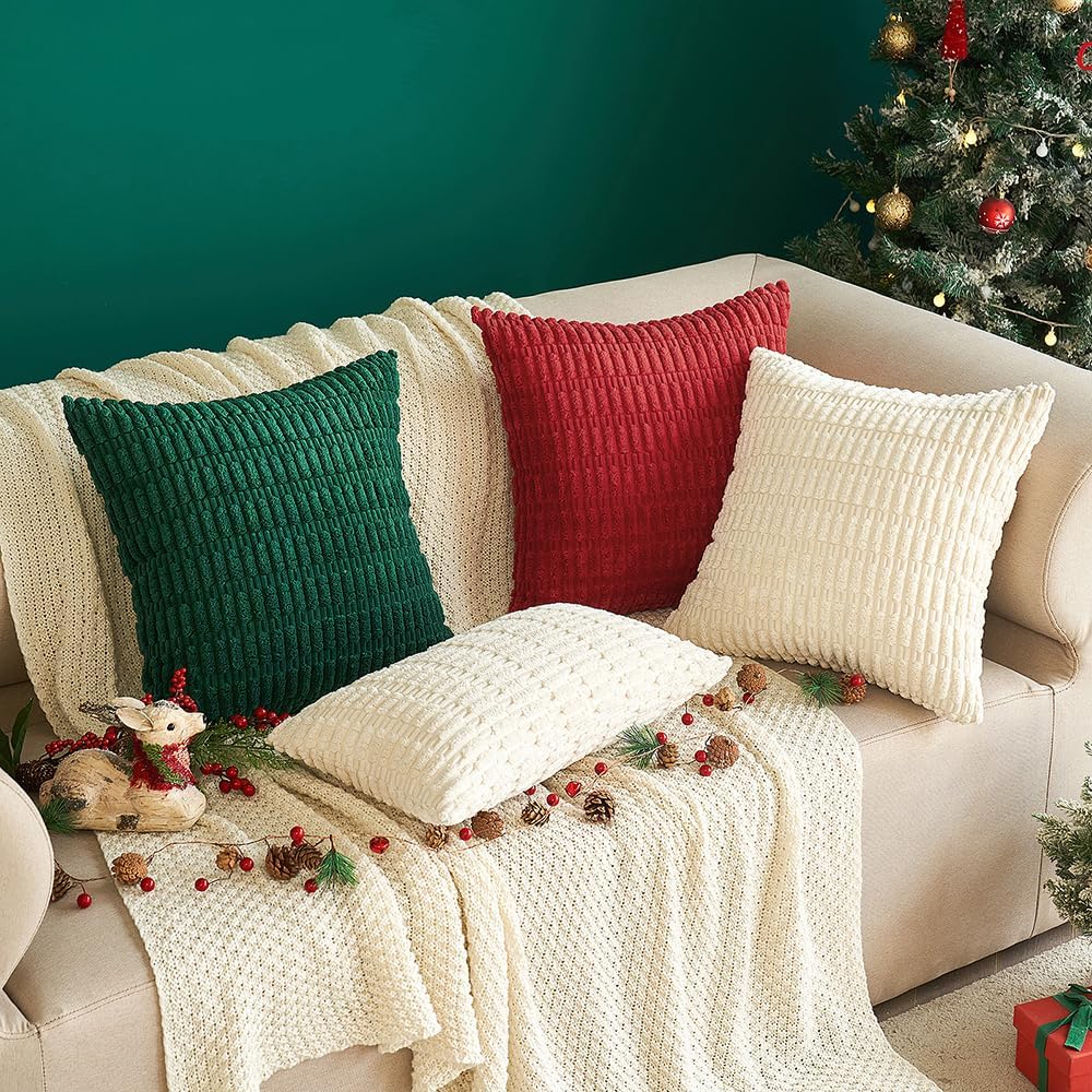 MIULEE Pack of 2 Corduroy Decorative Throw Pillow Covers 18x18 Inch Soft Boho Striped Pillow Covers Modern Farmhouse Home Decor for Sofa Living Room Couch Bed Cream White - Image 8