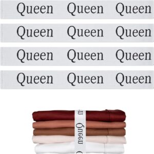 4PCS Bed Sheet Organizer Bands, Storage Labels and Sheet Keepers for Linen Closet – Elastic Bedding Straps for Foldable Bedsheet, Pillow Case, Duvet (Queen)