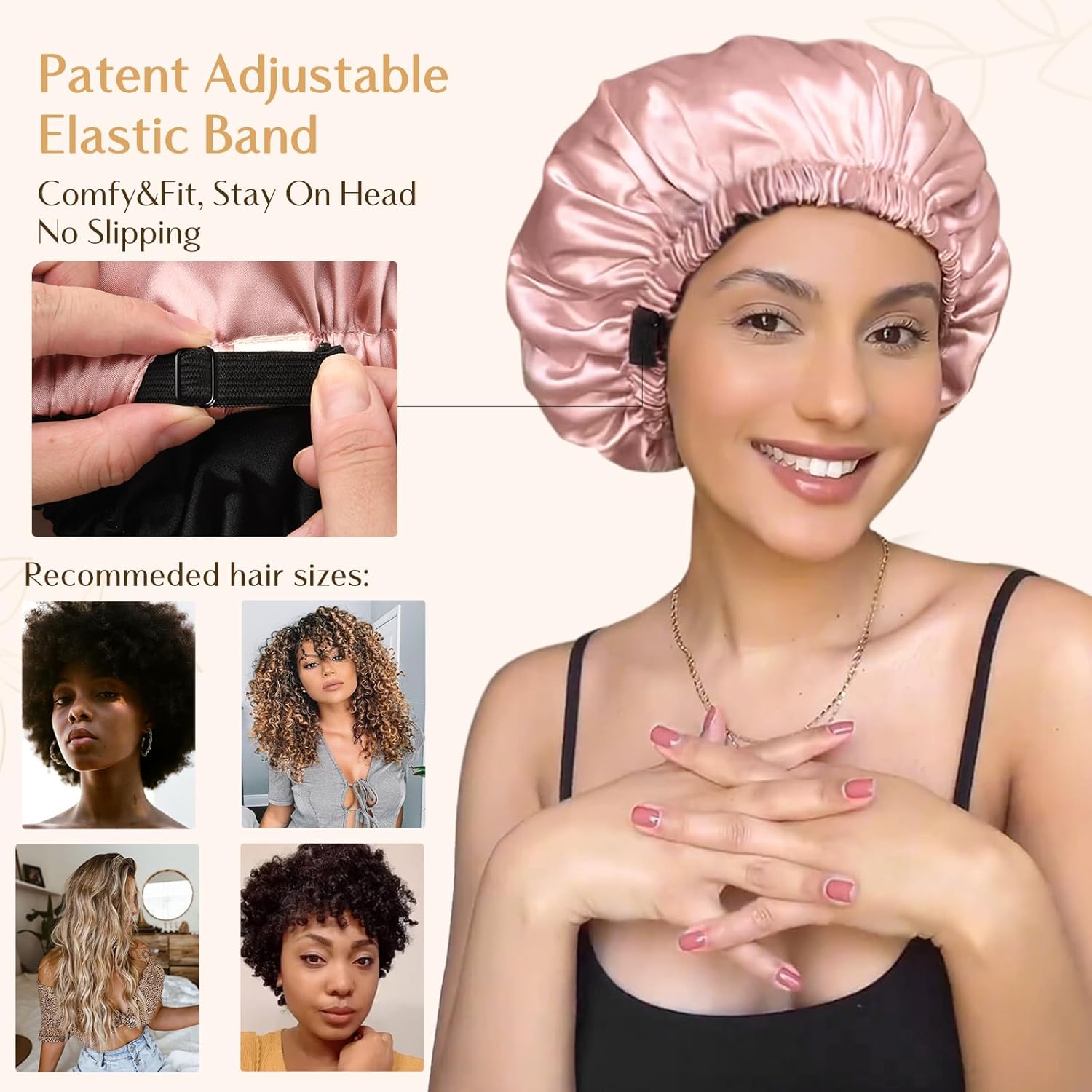 YANIBEST Adjustable Satin Bonnet Double Layer Hair Bonnet for Sleeping Bonnets for Women Hats Curly Natural Hair, Blush Pink - Image 3