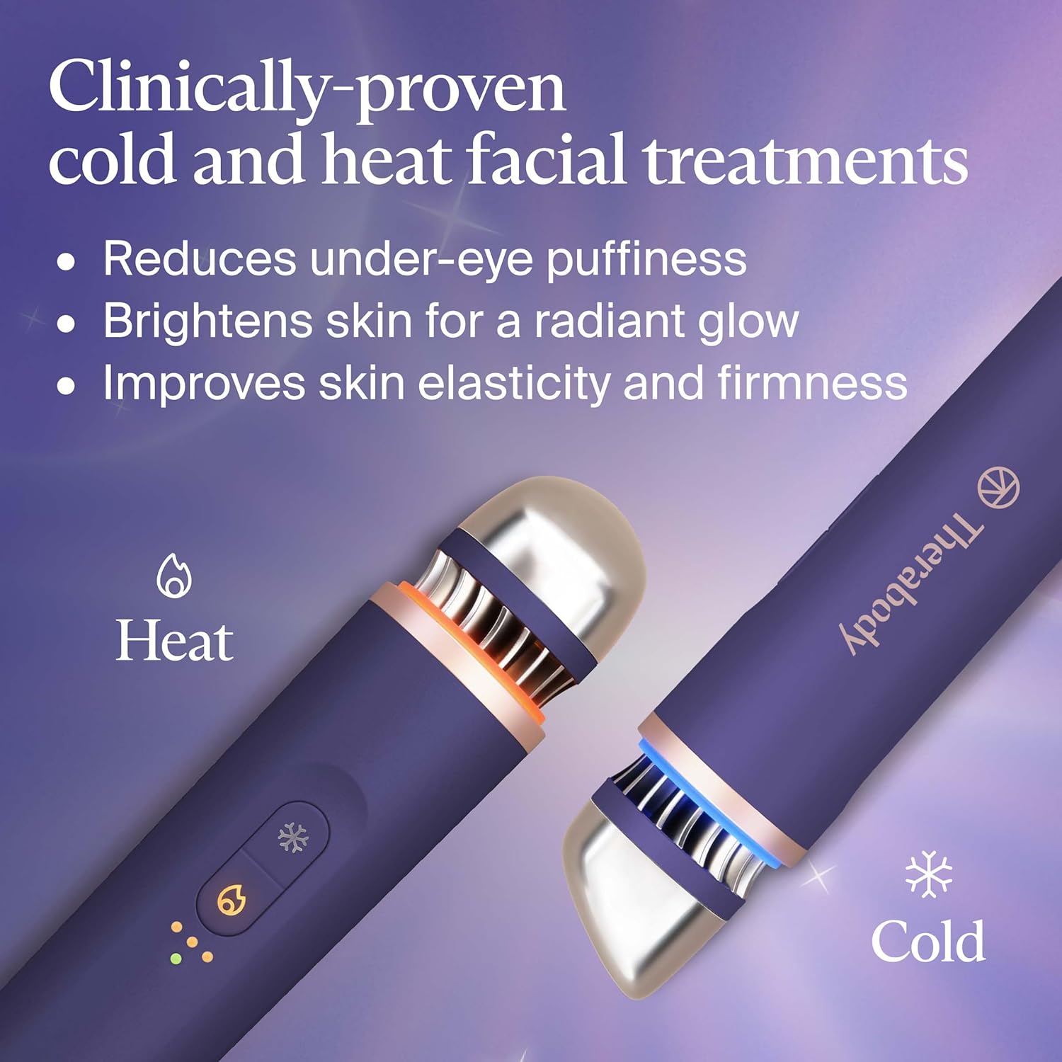 Therabody TheraFace Depuffing Wand – Cold and Heat Skincare Treatment to Depuff and Glow; Beauty Wand, Face Roller and Eye Massager for Eye Puffiness, Dark Circles and Skin Radiance (Indigo) - Image 3