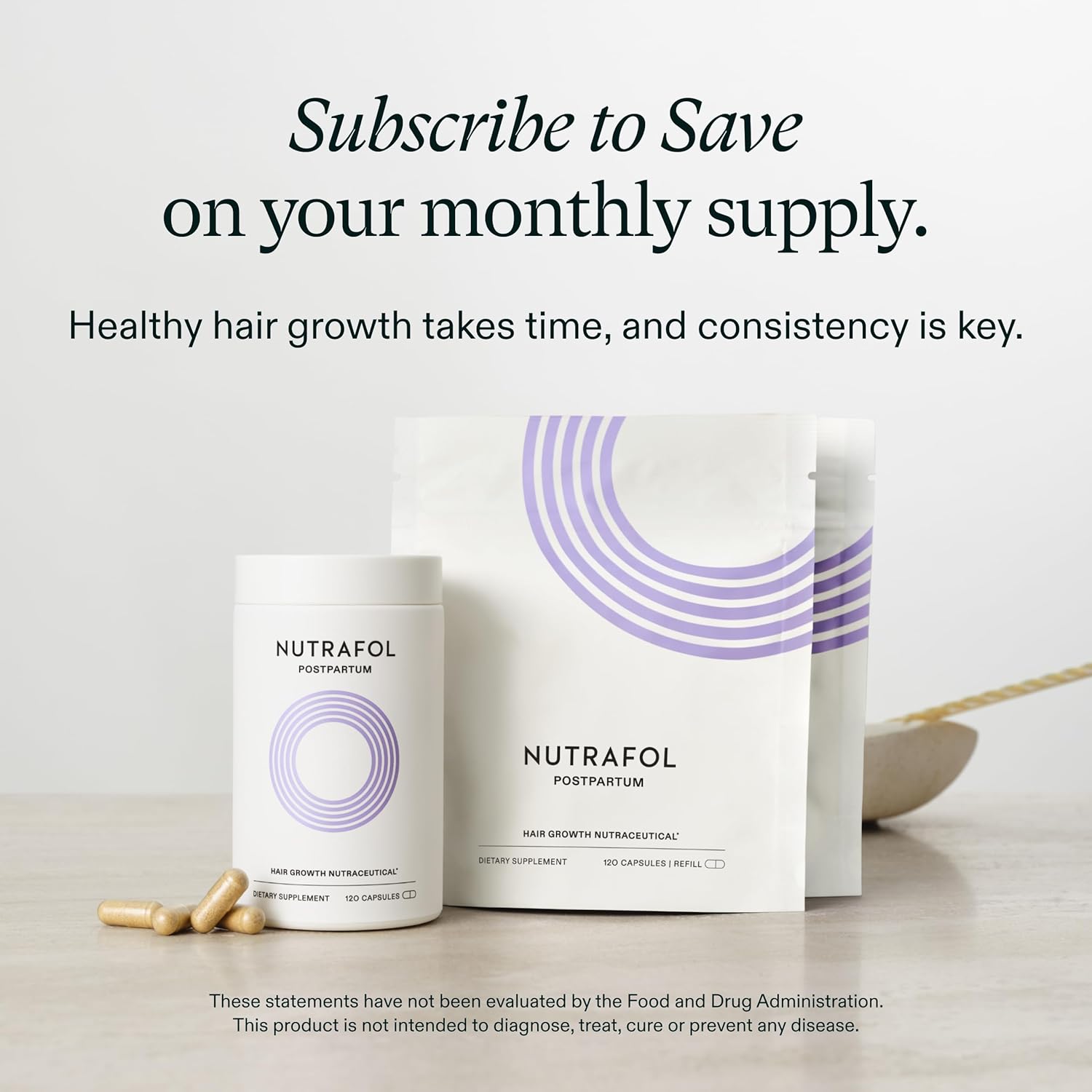 Nutrafol Postpartum Hair Growth Supplements, Clinically Tested for Visibly Thicker Hair and Less Shedding, Breastfeeding-Friendly - 2 Month Supply, 2 Refill Pouches - Image 7