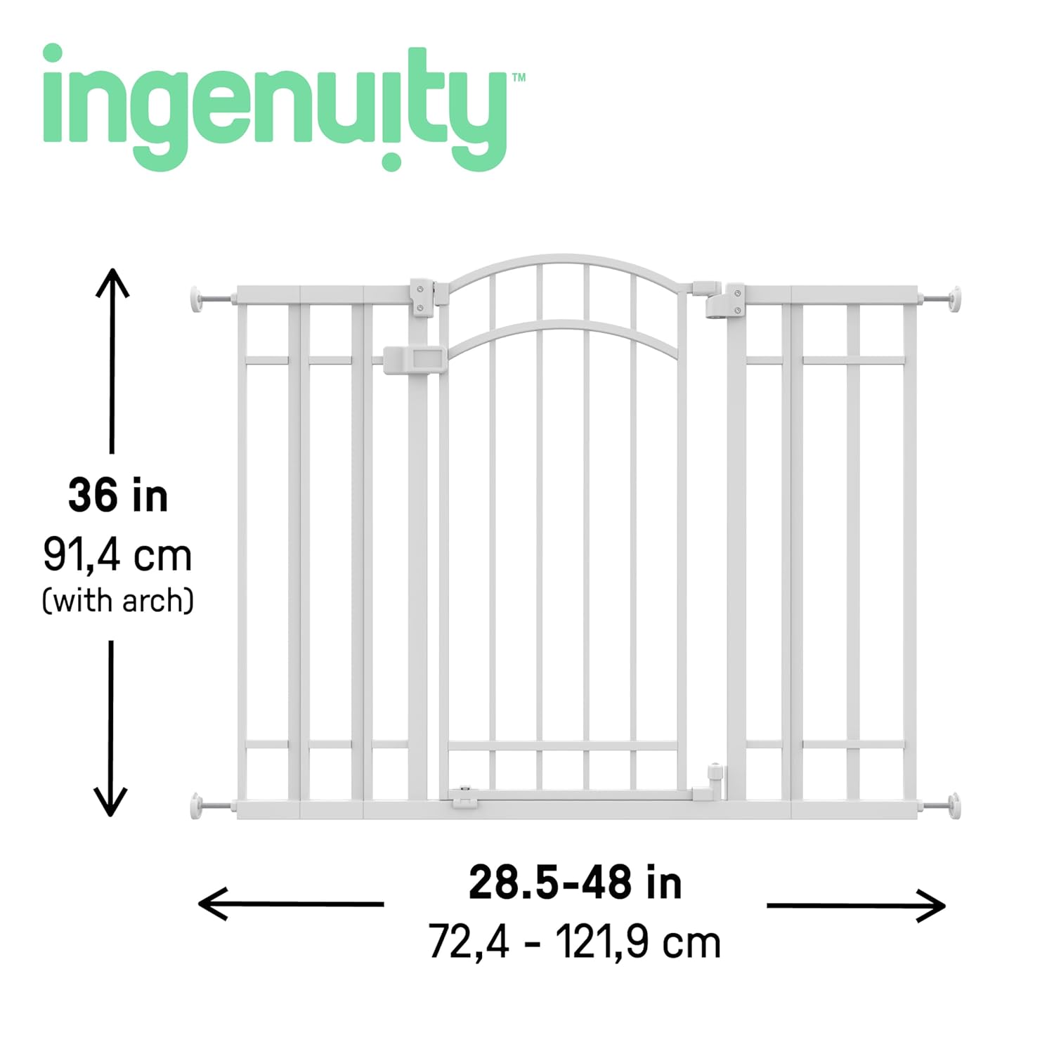 Ingenuity Decorative Extra Tall Baby Gate & Dog Gate, 28.5"-48" Wide, 36" Tall, Hardware or Pressure Mounted, Install on Top or Bottom of Stairs, Banister, or Doorway - White - Image 4