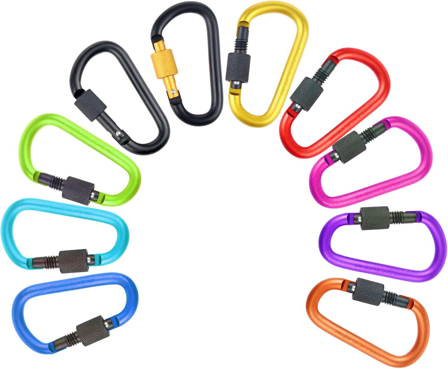 10 Pack Aluminum D Ring Key Rings Hiking Clips Locking Carabiner for Hiking Camping Fishing and Outdoor Use,Clips with Screw Gate Multicolored - Image 4