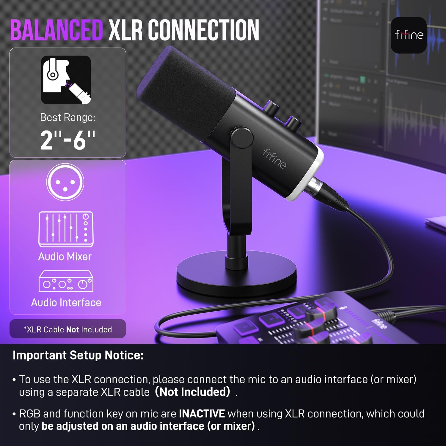 FIFINE USB/XLR Dynamic Microphone for Podcast Recording, PC Computer Gaming Streaming Mic with RGB Light, Mute Button, Headphones Jack, Desktop Stand, Vocal Mic for Singing YouTube-AmpliGame AM8 - Image 6