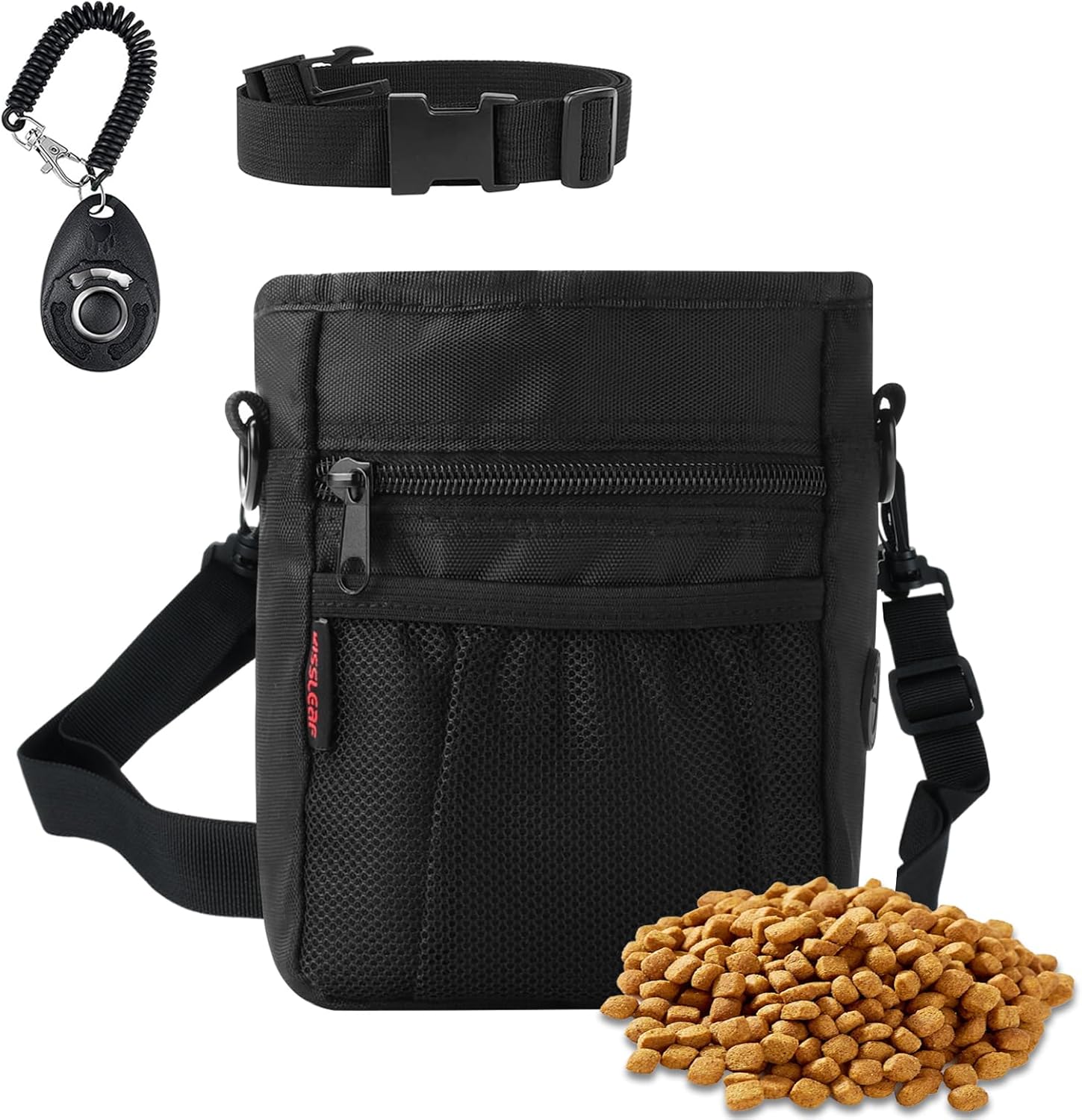 kissleaf Dog Treat Pouch with Magnetic Closure, Treat Pouches for Pet Training, Large Dog Treat Training Pouch and Dog Clicker, Dog Training Treat Pouch Built-in Poop Bag Dispenser, Hands-Free Snack