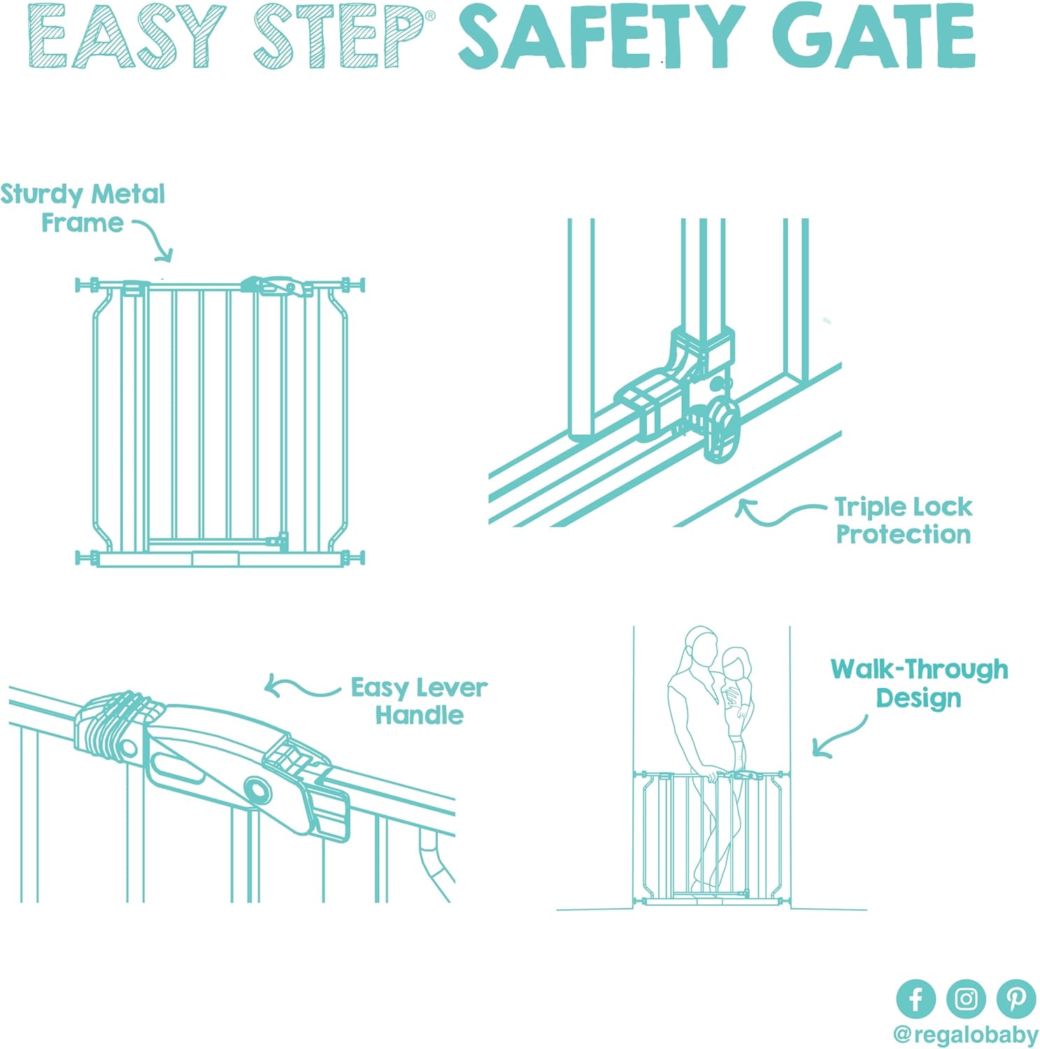 Regalo Safety 29-38.5" Baby Gate for Doorways & Bottom of Stairs, Pressure Mounted Baby Gate with Door for Babies, Toddlers & Pets, Tested & Safe for 30 Years, American Designed, American Owned, White - Image 8