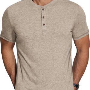 COOFANDY Men’s Henley Shirts Short Sleeve Casual Basic Tee Summer Button Henley Soild T Shirts