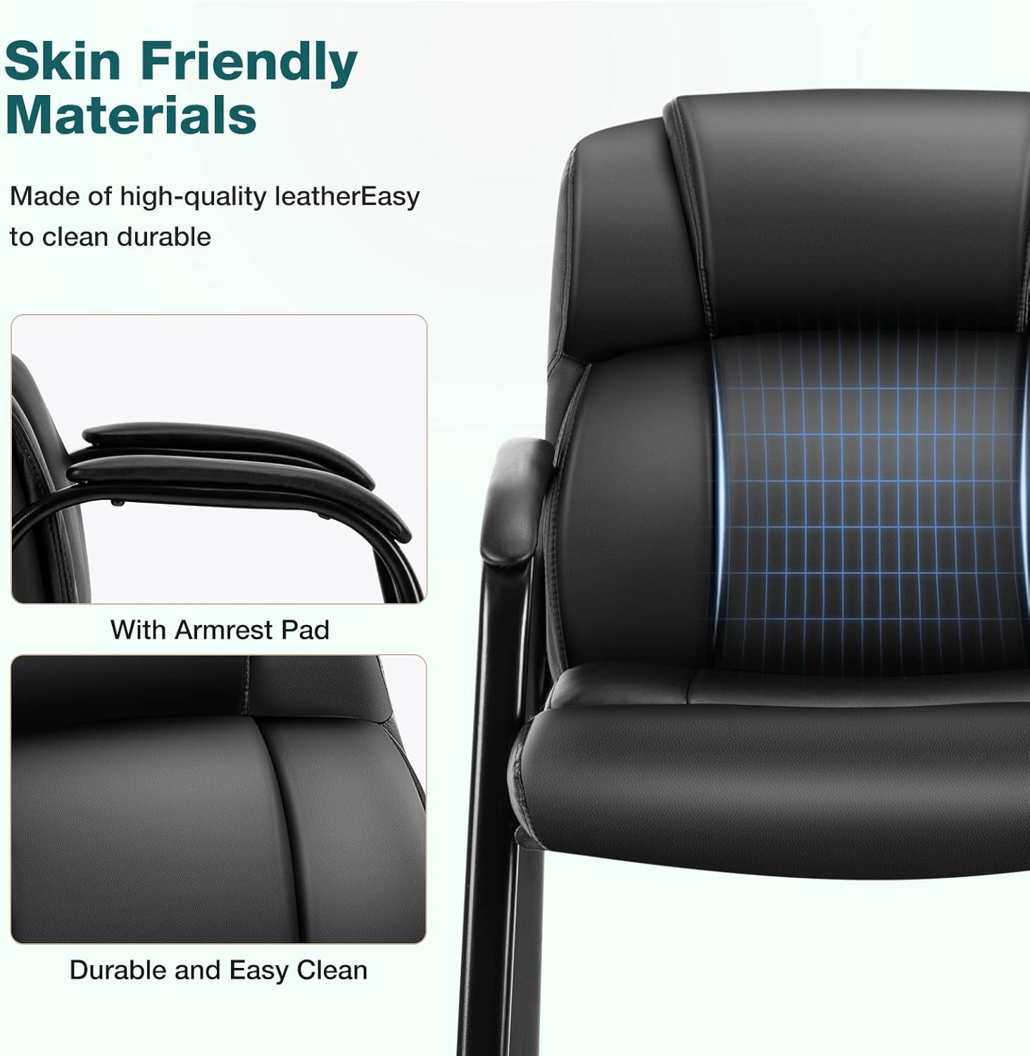 OLIXIS Waiting Room Chairs Set of 4, Leather Office Desk Reception Guest Stationary Side Chair with Padded Arms for Home Conference Lobby Area Meeting Church Medical Clinic Elderly Student - Image 5