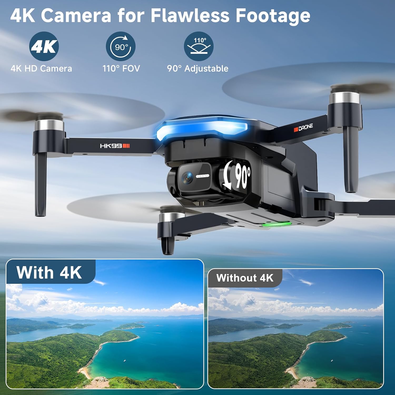 GPS Drone with 4K Camera for Adults, Foldable RC Quadcopter with 1312ft Range Video Transmission, 48 Mins Flight Time, Auto Return, Follow Me, Circle Fly, Waypoint Fly, Gesture Control - Image 2