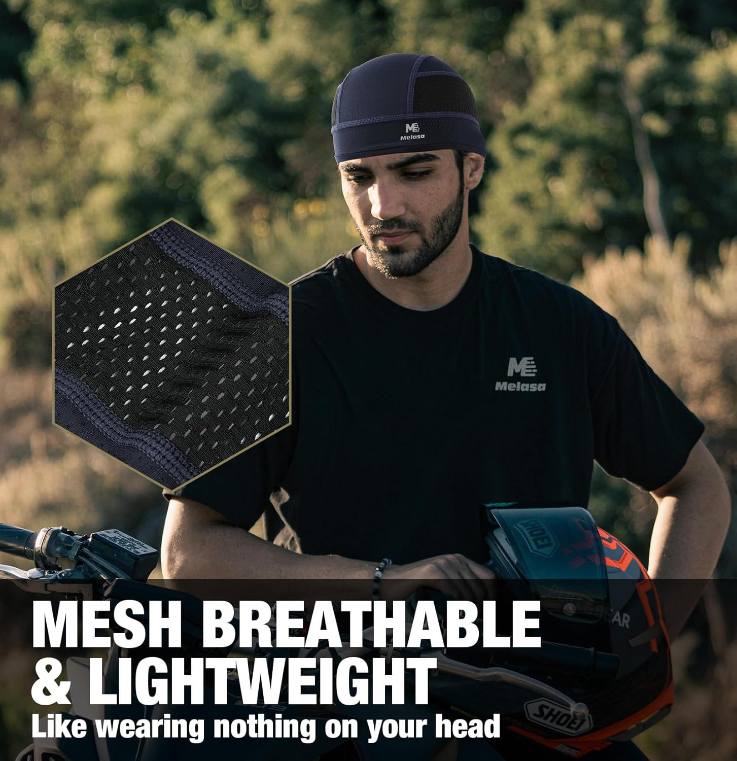 MELASA Cooling Skull Caps Helmet Liner, Lightweight Mesh Under Helmet Cycling Motorcycle Hard Hat Sweat Liner for Men Women - Image 3