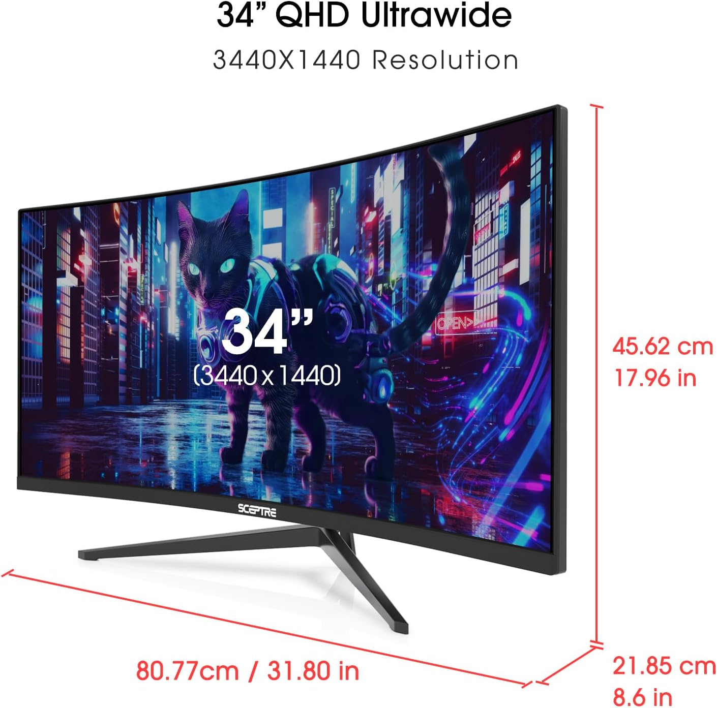 Sceptre 34-Inch Curved Ultrawide WQHD Monitor (3440 × 1440), R1500, up to 180Hz/165Hz, DisplayPort x2, 99% sRGB, 1ms, Built-in Speakers, Machine Black, 2025 (C345B-QUT168) - Image 6