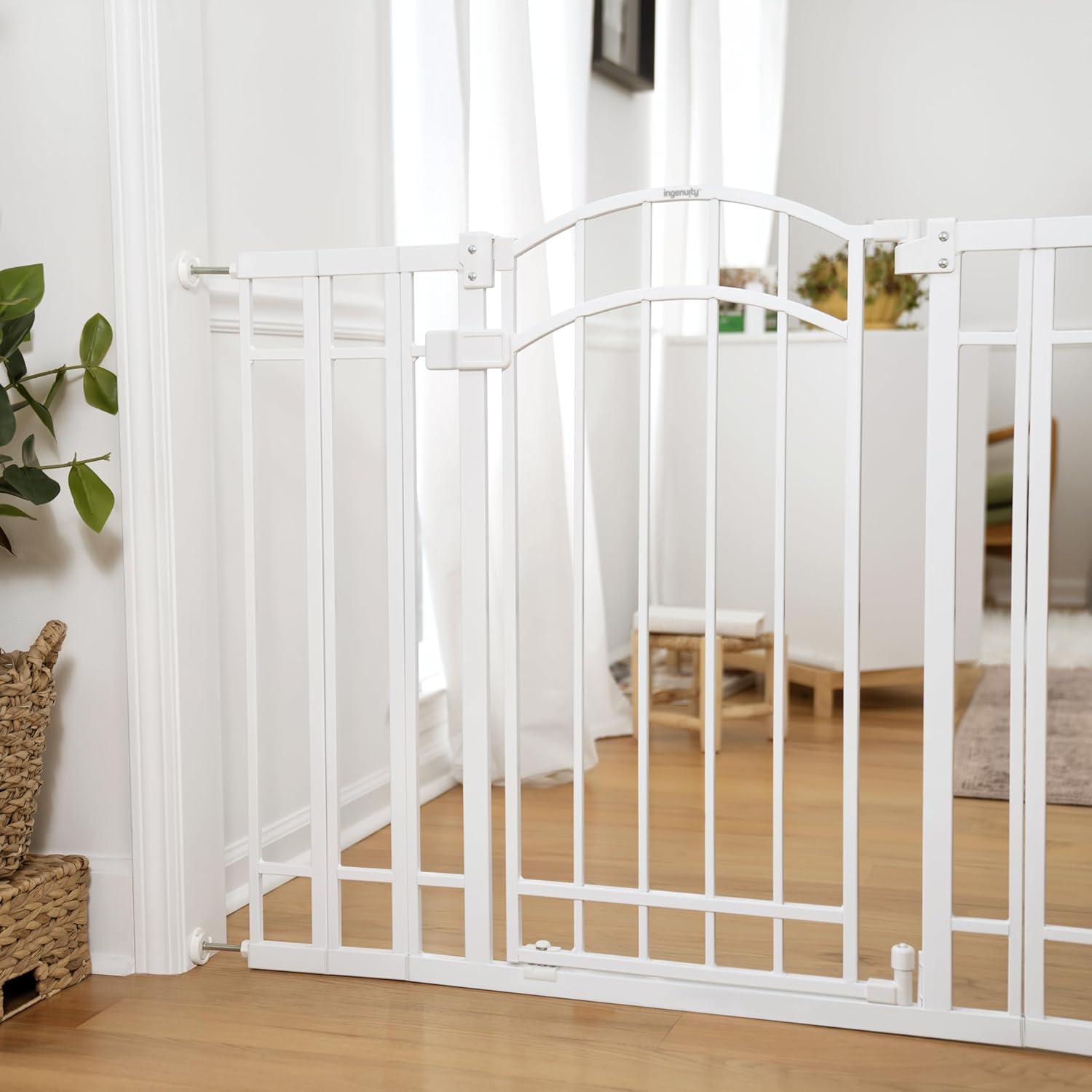 Ingenuity Decorative Extra Tall Baby Gate & Dog Gate, 28.5"-48" Wide, 36" Tall, Hardware or Pressure Mounted, Install on Top or Bottom of Stairs, Banister, or Doorway - White - Image 2