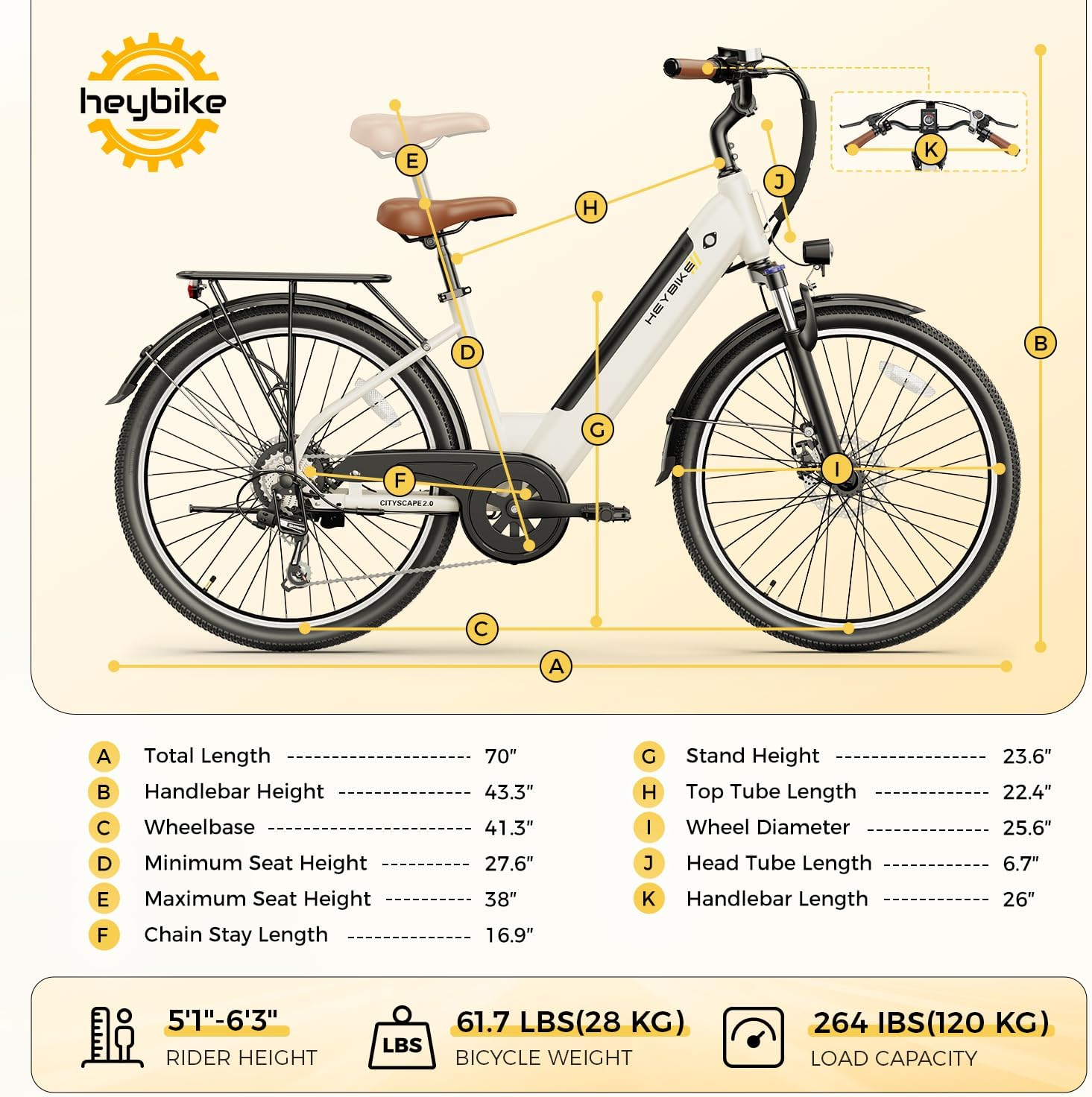 Heybike Cityscape 2.0 Electric Bike for Adults with 1200W Motor, 468Wh Removable Battery, 50Mile 24MPH 26" Electric Commuter Bike,7-Speed,UL Certified - Image 7