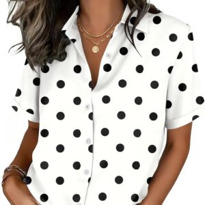 Zeagoo Button Down Shirts for Women Short Sleeve Collared Tops Dressy Casual V Neck Blouses