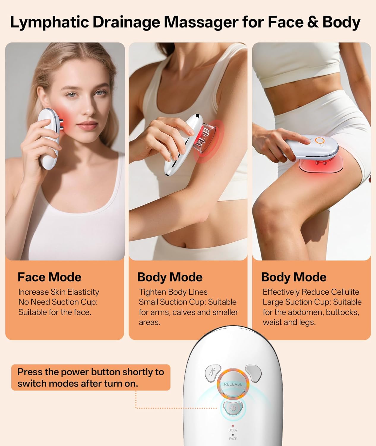 Dopsikn Body Sculpting Machine with Red Light Therapy for Face & Body, Cupping Therapy, Electric Cellulite Massage Tool with 2 Cups, Gift for Women, White - Image 6