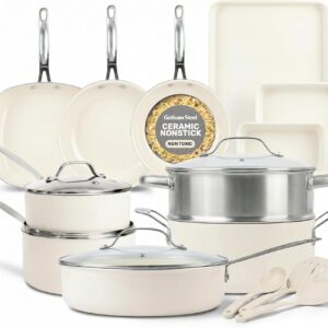 GOTHAM STEEL 20 Pc Ceramic Cookware Set Nonstick, Ceramic Pots and Pans Set Non Stick for Kitchen with Bakeware, Cooking Utensils & Steamer, Non Toxic PFOA PFOS Free, Oven & Dishwasher Safe