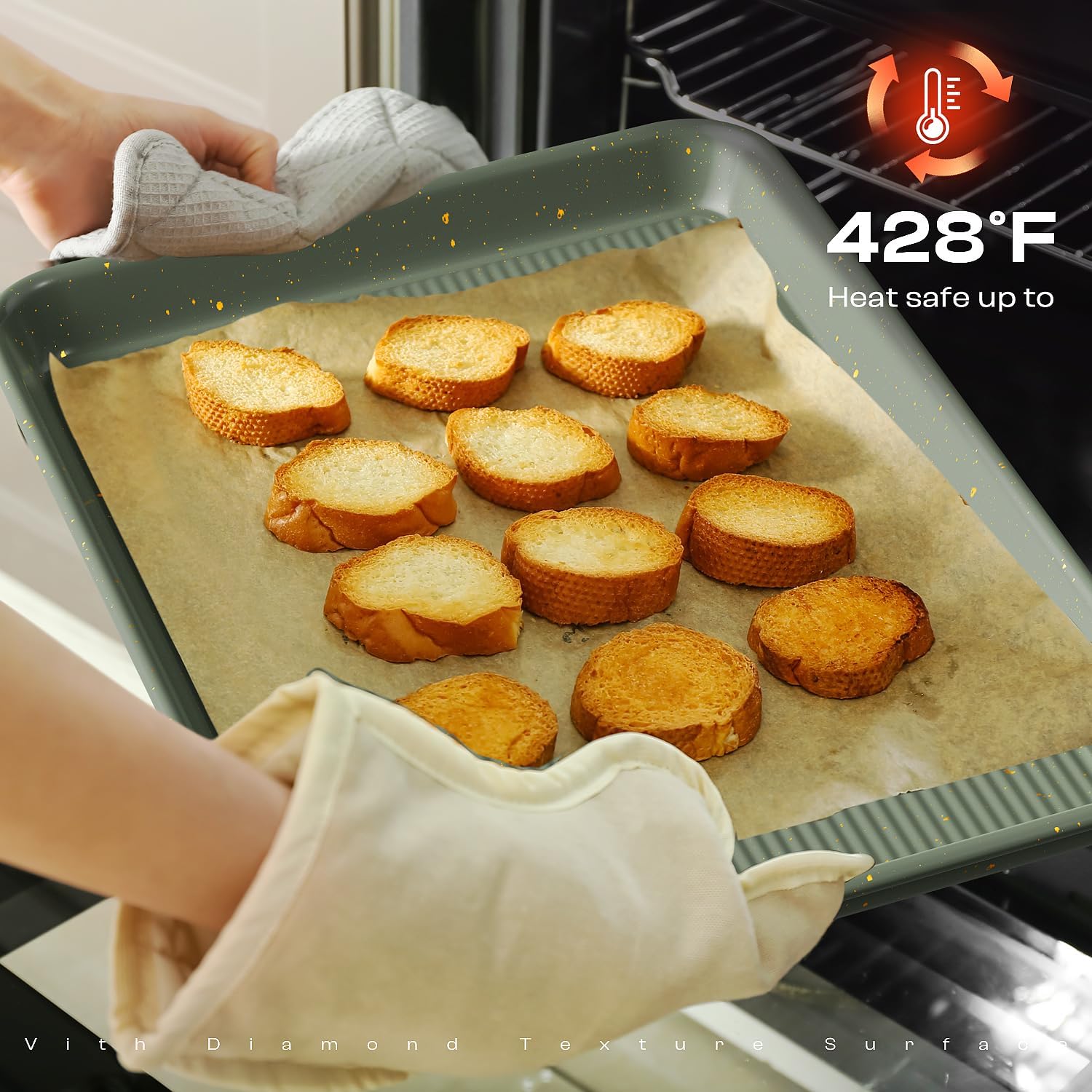 12-Piece Nonstick Baking Set, Non-Toxic Bakeware Sets with Baking Sheet, Cake Pan, Square Pan, Loaf Pan, Roasting Pan, Muffin Pan, Cookie Sheet, Cooling Rack & Kitchen Utensilss - Ceramic Coated Green - Image 7