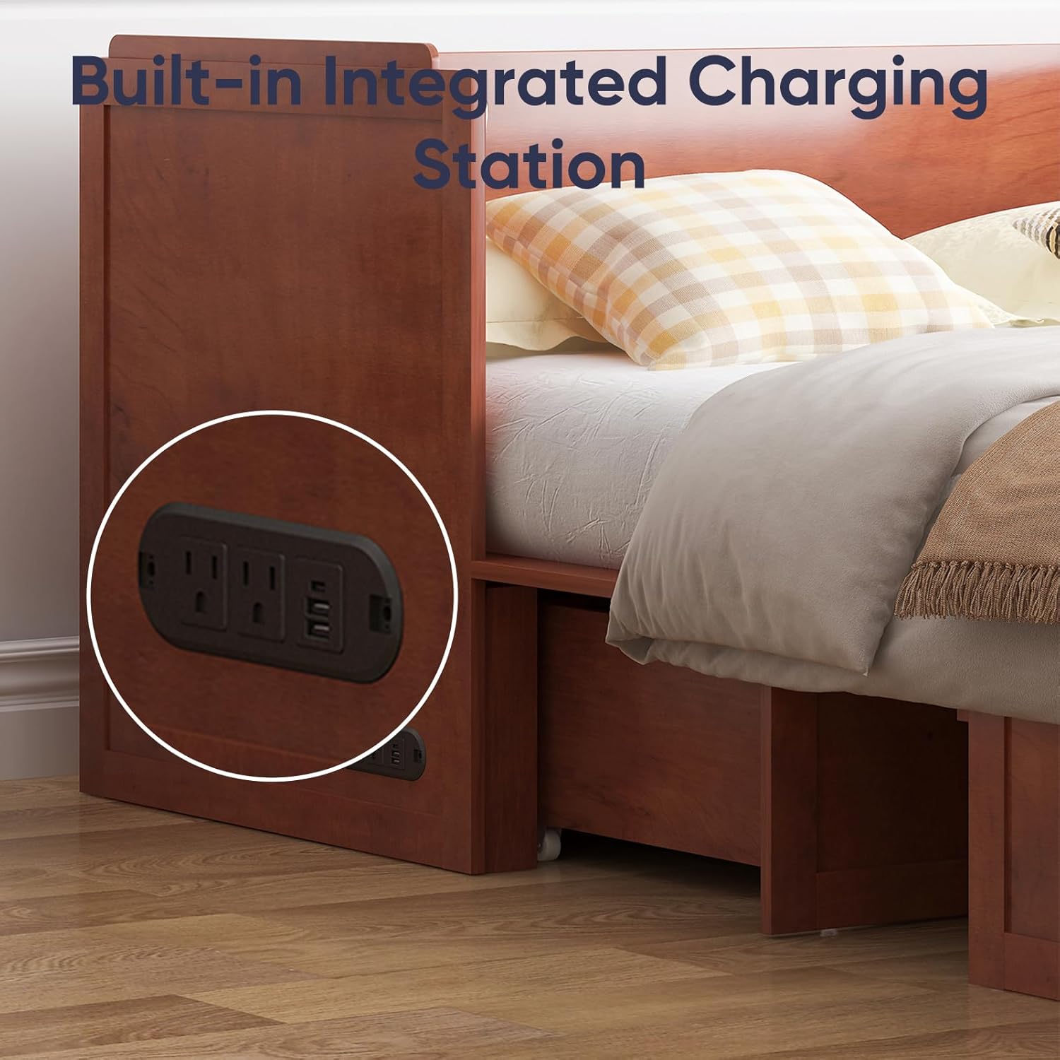ijuicy Murphy Bed Queen with Mattress, Modern Murphy Cabinet Bed with Storage & Multifunctional Charging Station, Space-Saving Beds for Guest Bedroom, Living Room (Cherry) - Image 6