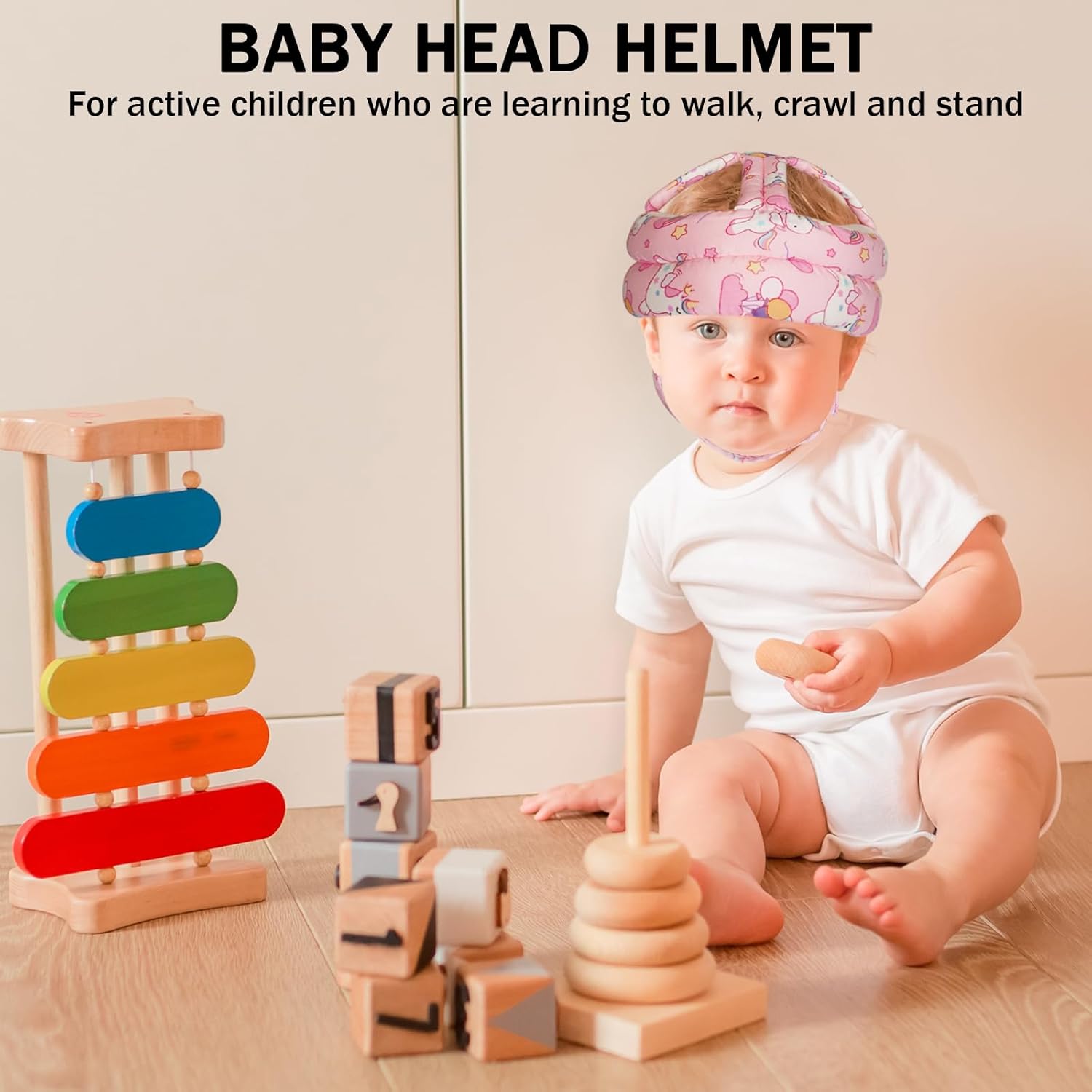 Baby Head Protector Baby Helmet for Crawling Walking, No Bumps Safety Head Adjustable Protective Cap for Walking, Playing (Unicorn) - Image 6