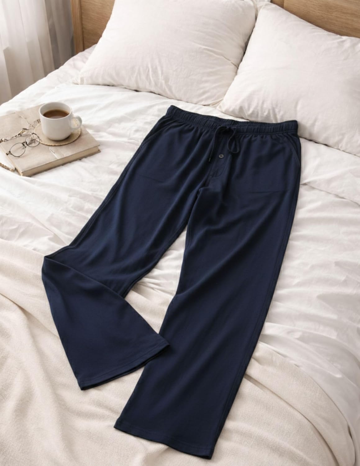 Men's Pajama Pants with Short Length 27" Inseam, Soft Lightweight Lounge Sleep Pants with Pockets and Fly - Image 7