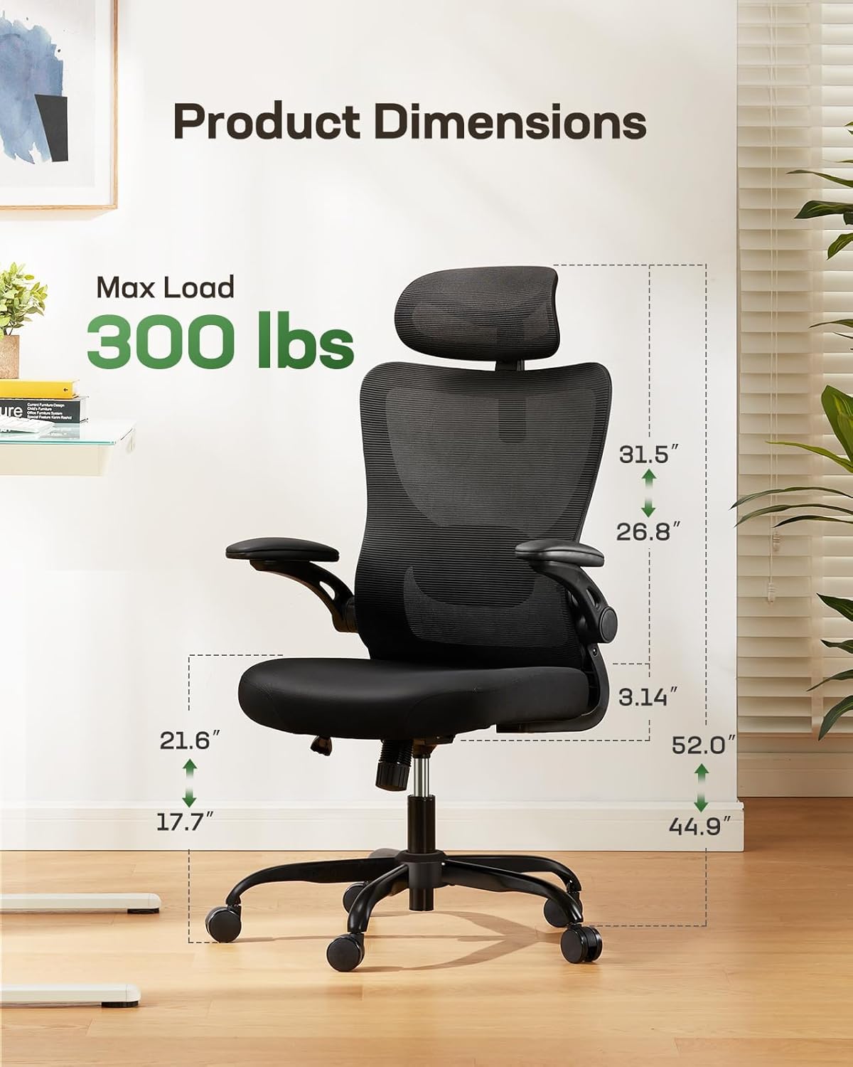 Marsail Ergonomic Office Chair: Office Desk Chair with High Back Mesh and Adjustable Lumbar Support Rolling Work Swivel Task Chairs with Wheel 3D Armrests and Headrest - Image 2