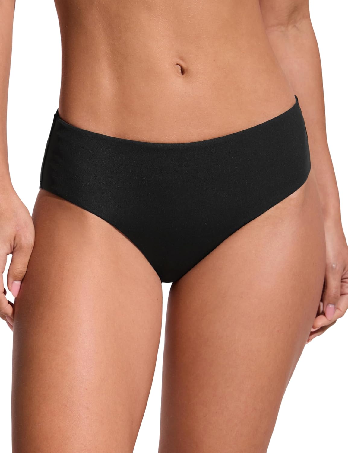 CRZ YOGA Mid Waisted Bikini Bottoms for Women - Full Coverage Bathing Suit Swimsuit Basic Swim Briefs