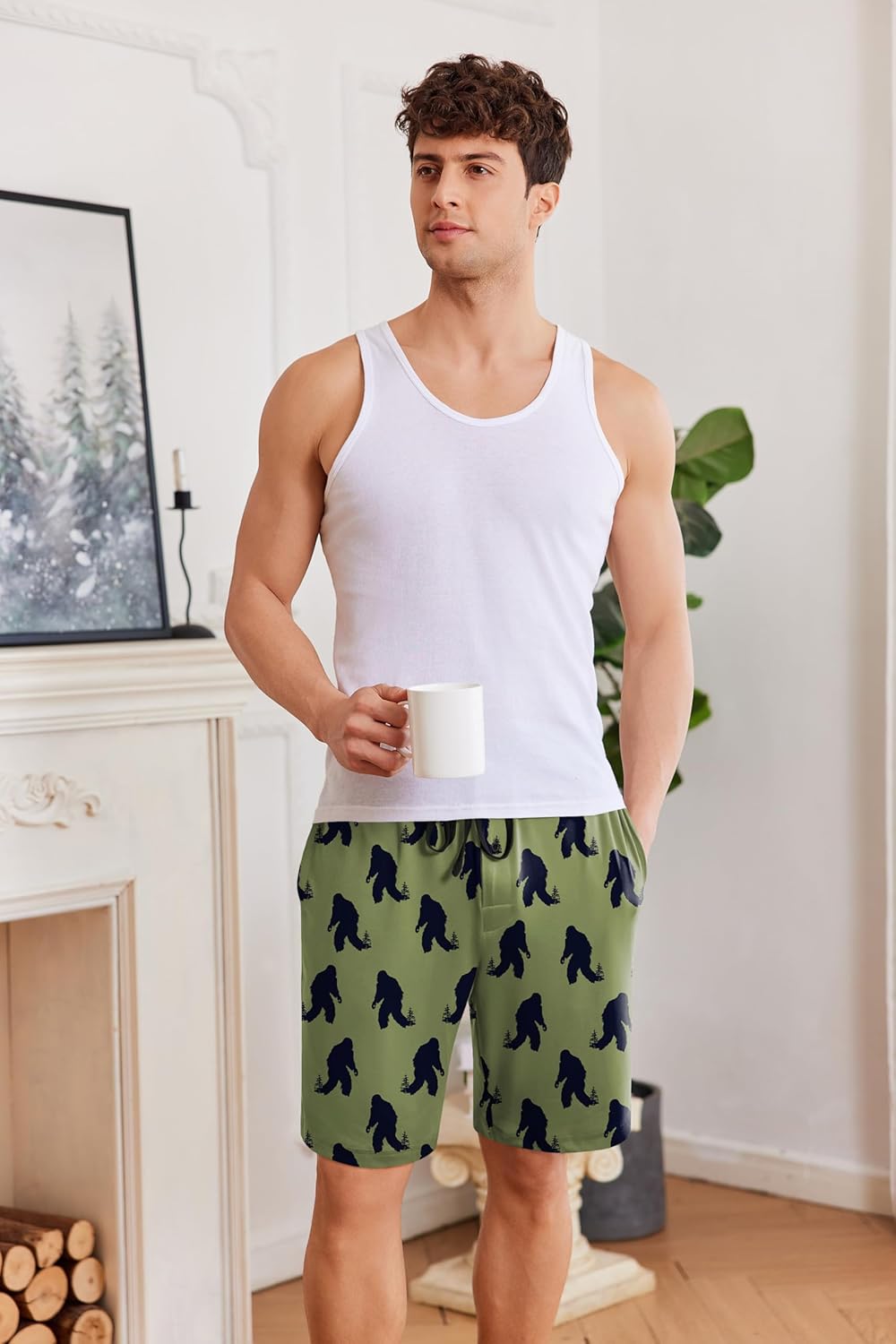 Ekouaer Men's Pajama Shorts Soft Sleepwear Bottoms Elastic Waistband Loungewear Breathable Men Shorts with Pockets - Image 3