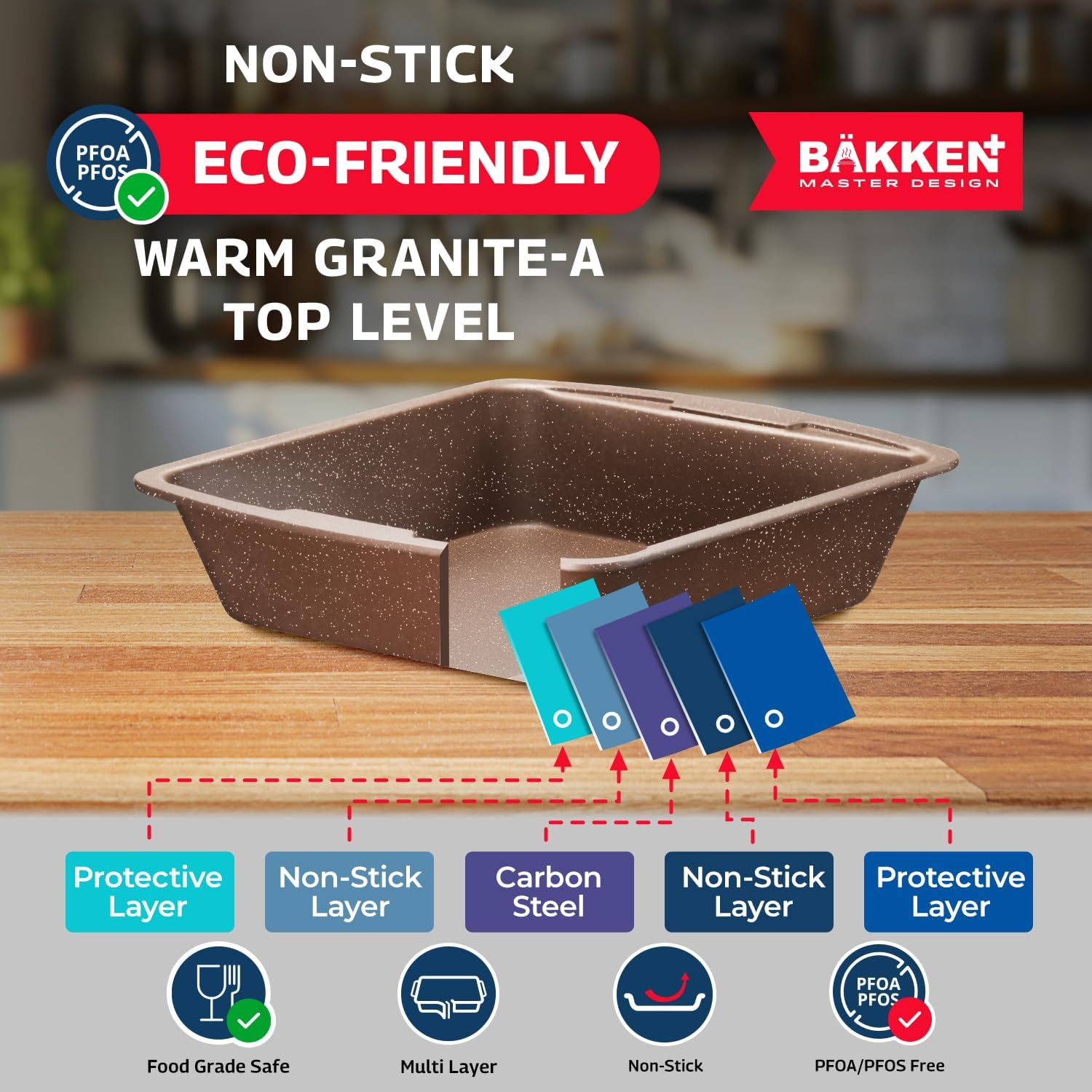Bakken Master 38 Piece Granite Cookware and Bakeware Set – Nonstick Granite Coating, Pots and Pans with Detachable Handles and Tempered Glass Lids, 6-piece Bakeware set, 12-piece Mixing Bowls,Brown - Image 4