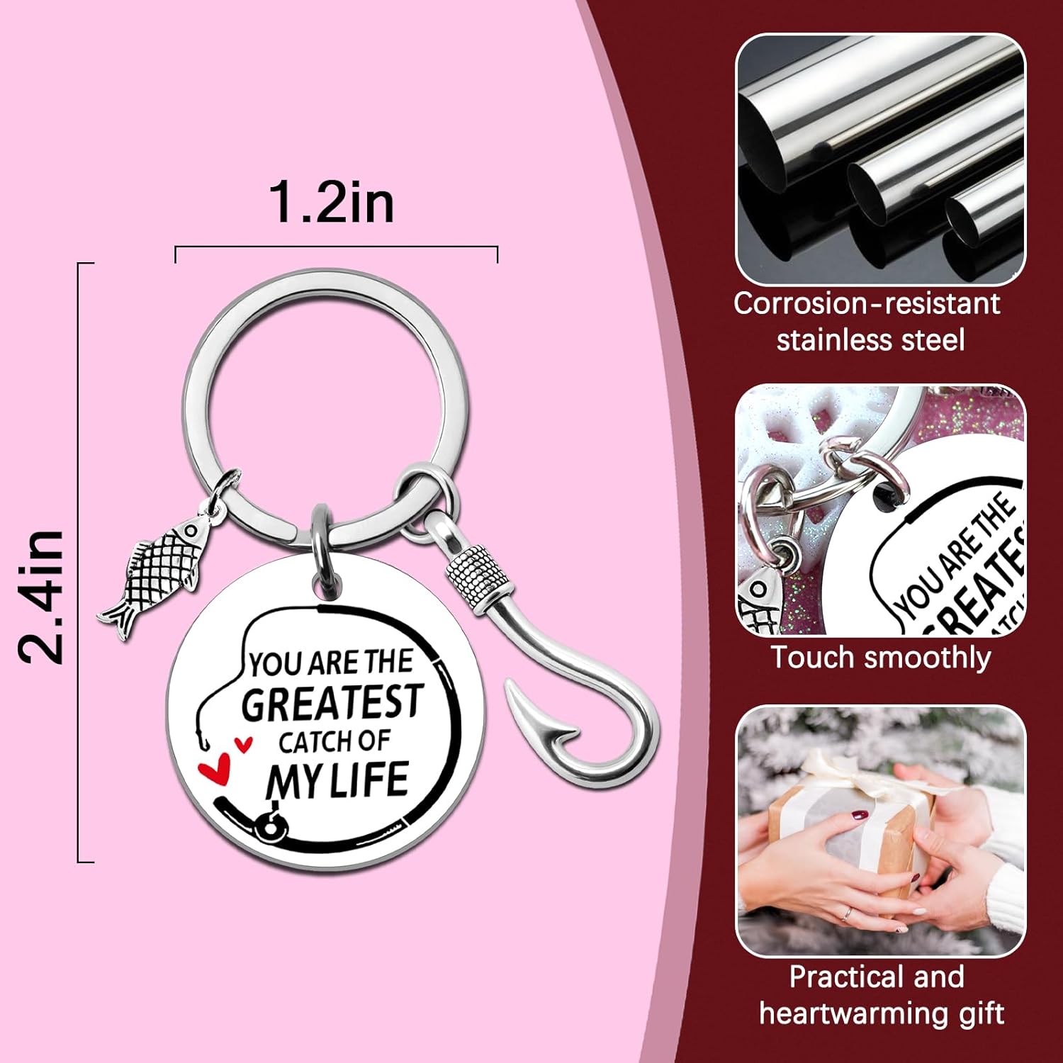 Fishing Gifts for Men Fisherman Gift for Boyfriend Husband Hubby Funny Fishings Lure Hook Keychain Personalized Gift for Fishing Lover for Birthday Sweetest Valentines Day Gifts for Him Boyfriend - Image 6
