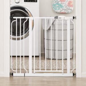 Regalo Safety 29-38.5″ Baby Gate for Doorways & Bottom of Stairs, Pressure Mounted Baby Gate with Door for Babies, Toddlers & Pets, Tested & Safe for 30 Years, American Designed, American Owned, White