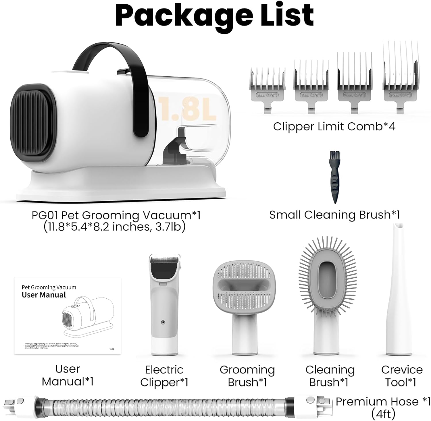 FIXR Dog Grooming Vacuum, All-in-One Pet Grooming Kit with Hair Clipper & Shedding Brush, Low Noise 12,000Pa Dog Hair Remover Vacuum, Pet Groomer Set with Cleaning Brushes, PG01 - Image 7