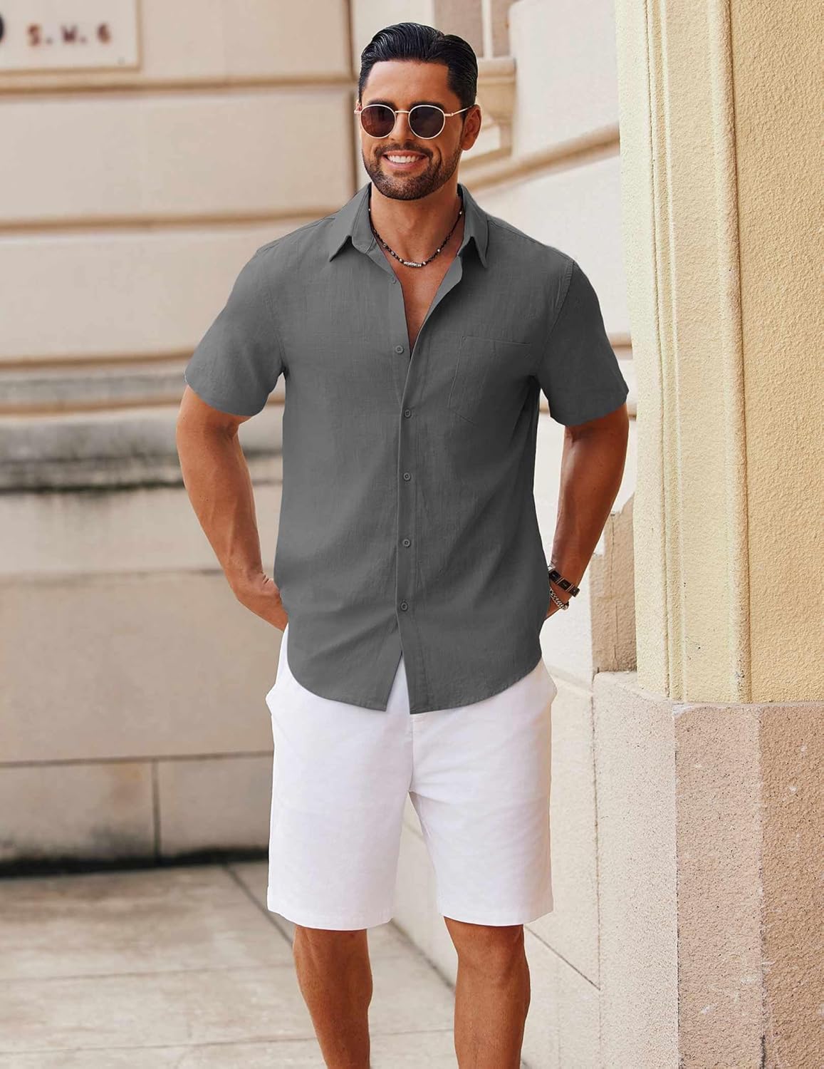 COOFANDY Men's Button Down Short Sleeve Shirt Casual Cotton Summer Beach Linen Wedding Shirts with Pocket - Image 2