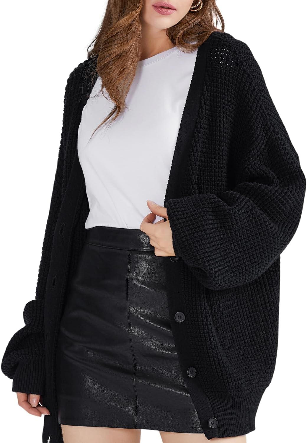 QUALFORT Cardigan Sweaters for Women 100% Cotton Button-Down Oversized Knit Outerwear Fall Tops for Women 2026 - Image 2