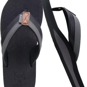 KuaiLu Men’s Yoga Mat Leather Flip Flops with Arch Support Comfortable Cushion Walking Thong Sandals Slip On Indoor Outdoor