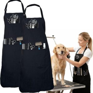 Gliitatu 2 Pack Dog Grooming Apron Smock Waterproof Apron for Dog Groomer Hair Stylist Apron Barber Apron for Salon