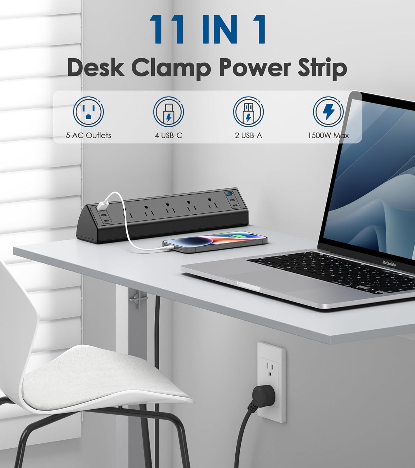 Jgstkcity Desk Clamp Power Strip USB C,40W Total Fast Charging Station,4 PD 20W USB C Ports,Desk Edge Mount Surge Protector,5 Outlets,Fit 1.96" Tabletop Edge,ETL Listed - Image 4